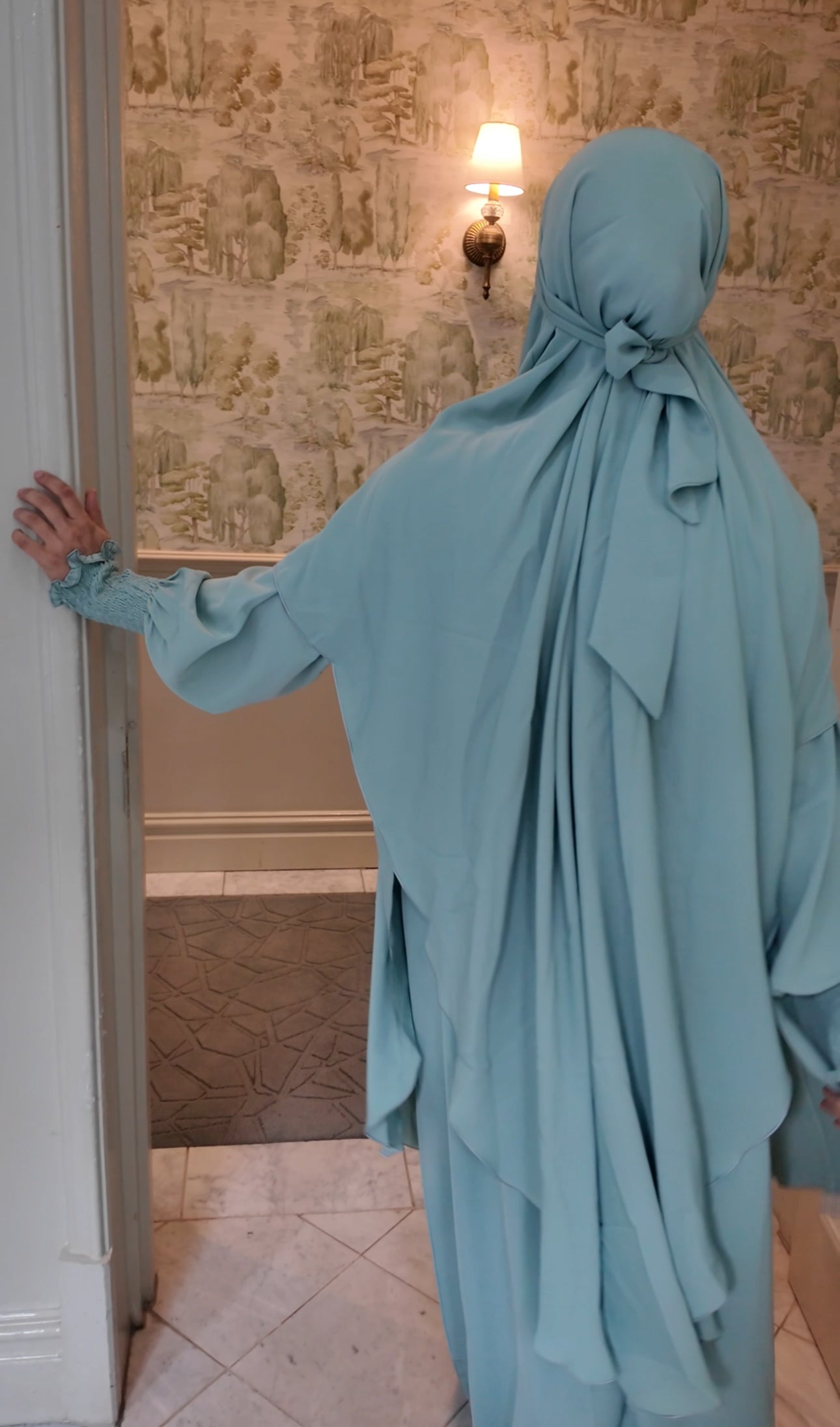 Green Nada fabric Jilbab with long sleeve inner