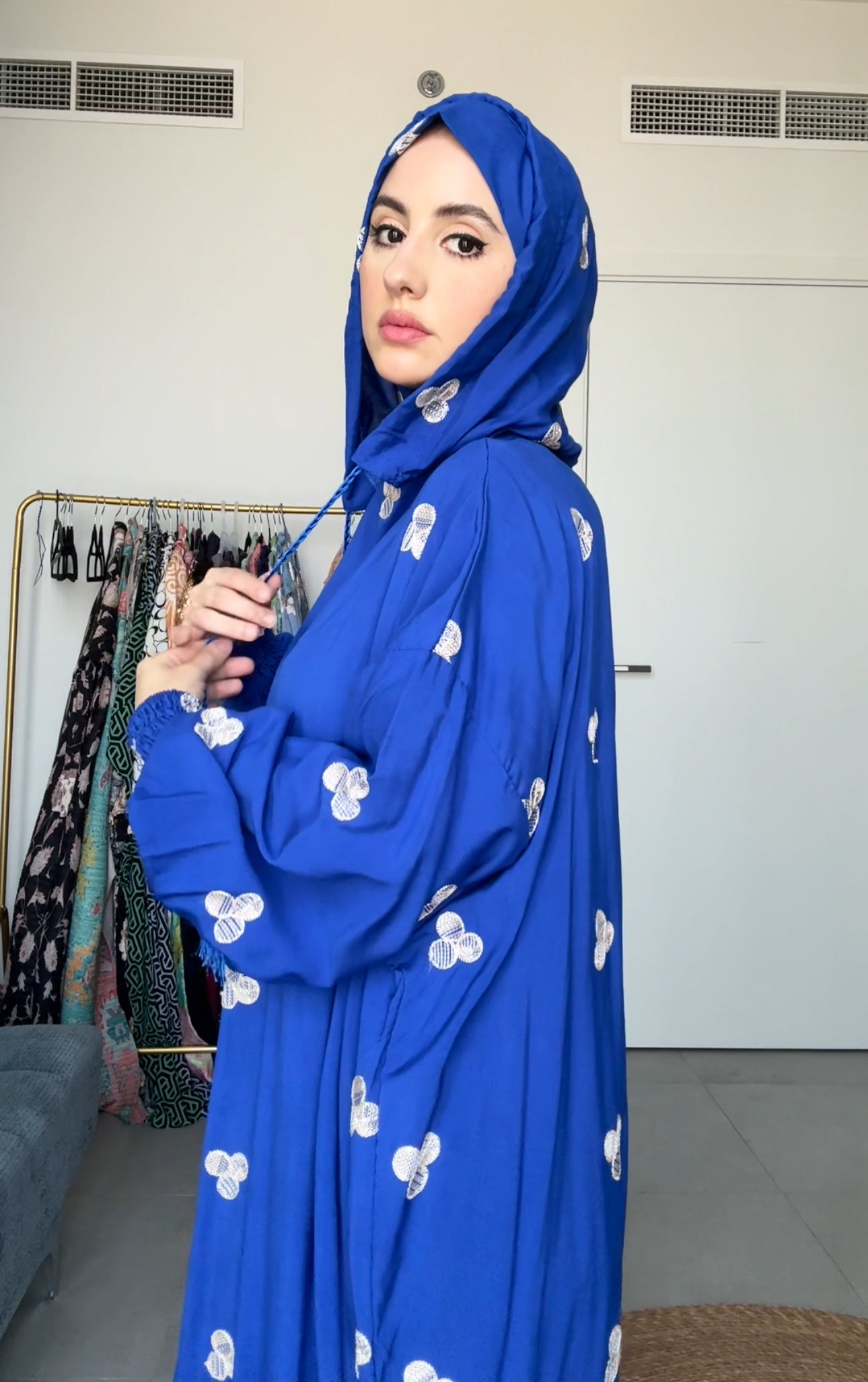 Navy with big white dots burqa