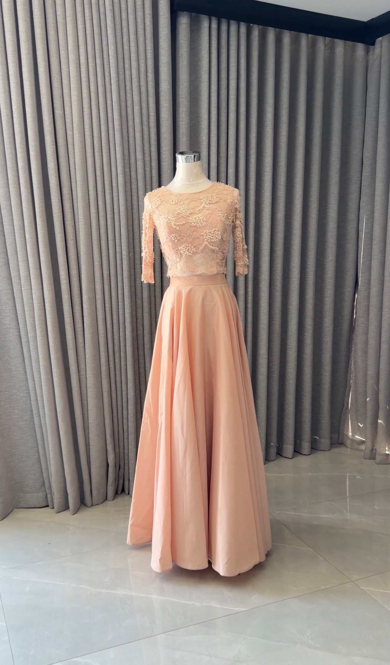 Peach beaded set with skirt