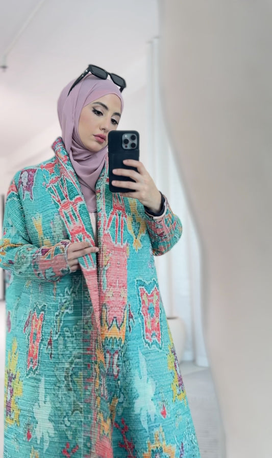 Bright Green & Coral Bouncy Abayah