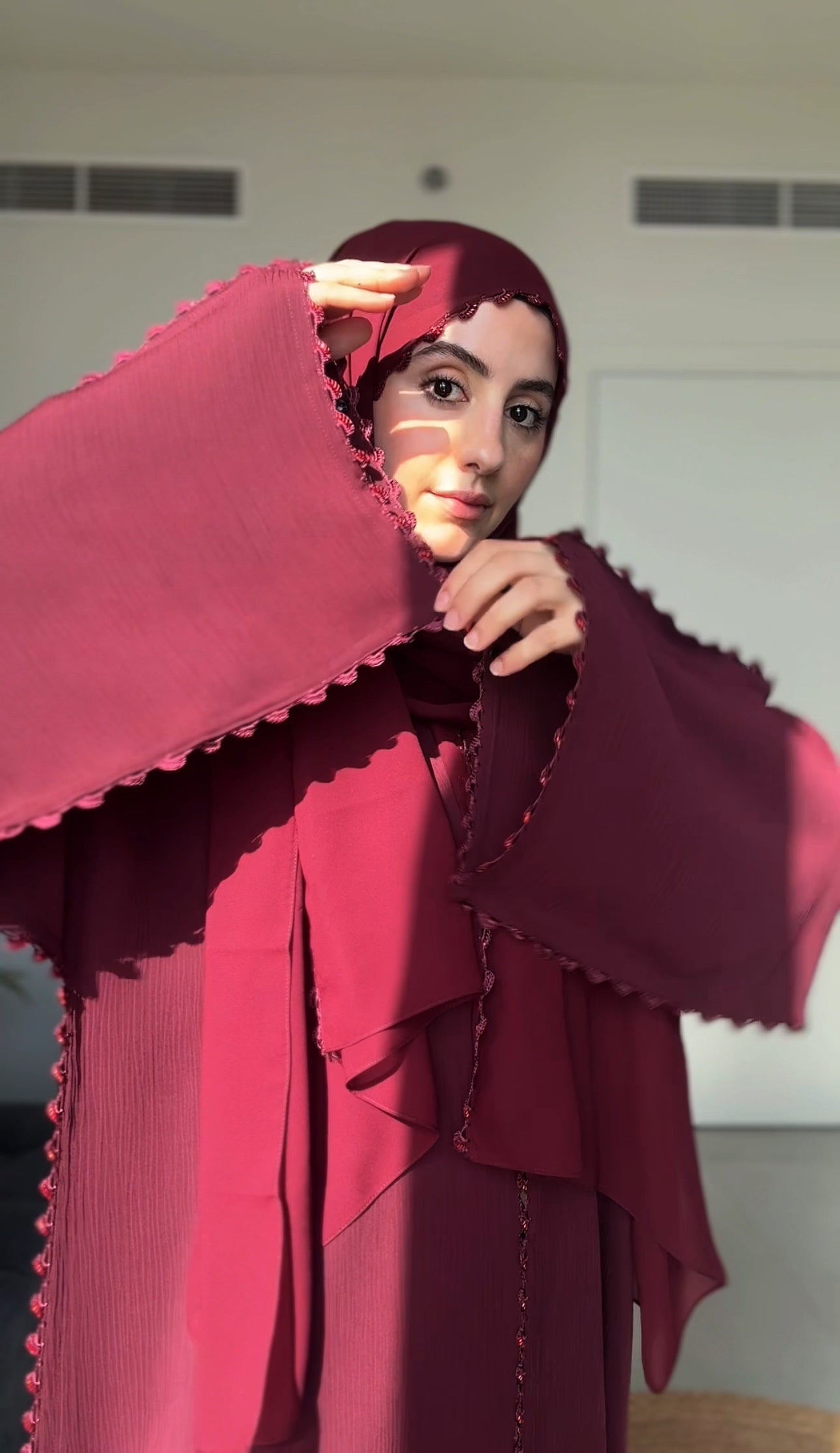 Maroon Zoom Abayah with Embrodiery detail
