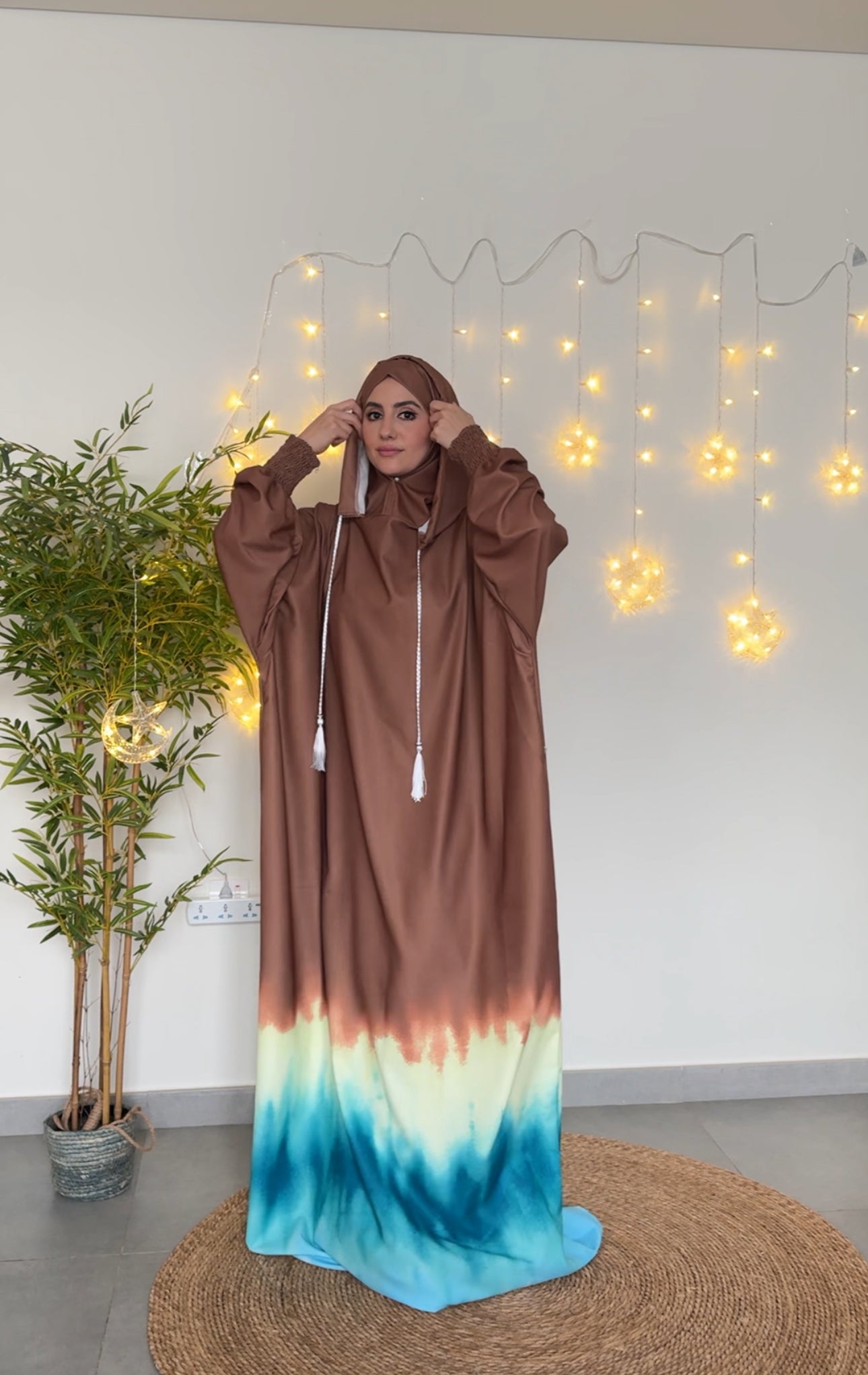 Brown with blue and yellow dye burqa