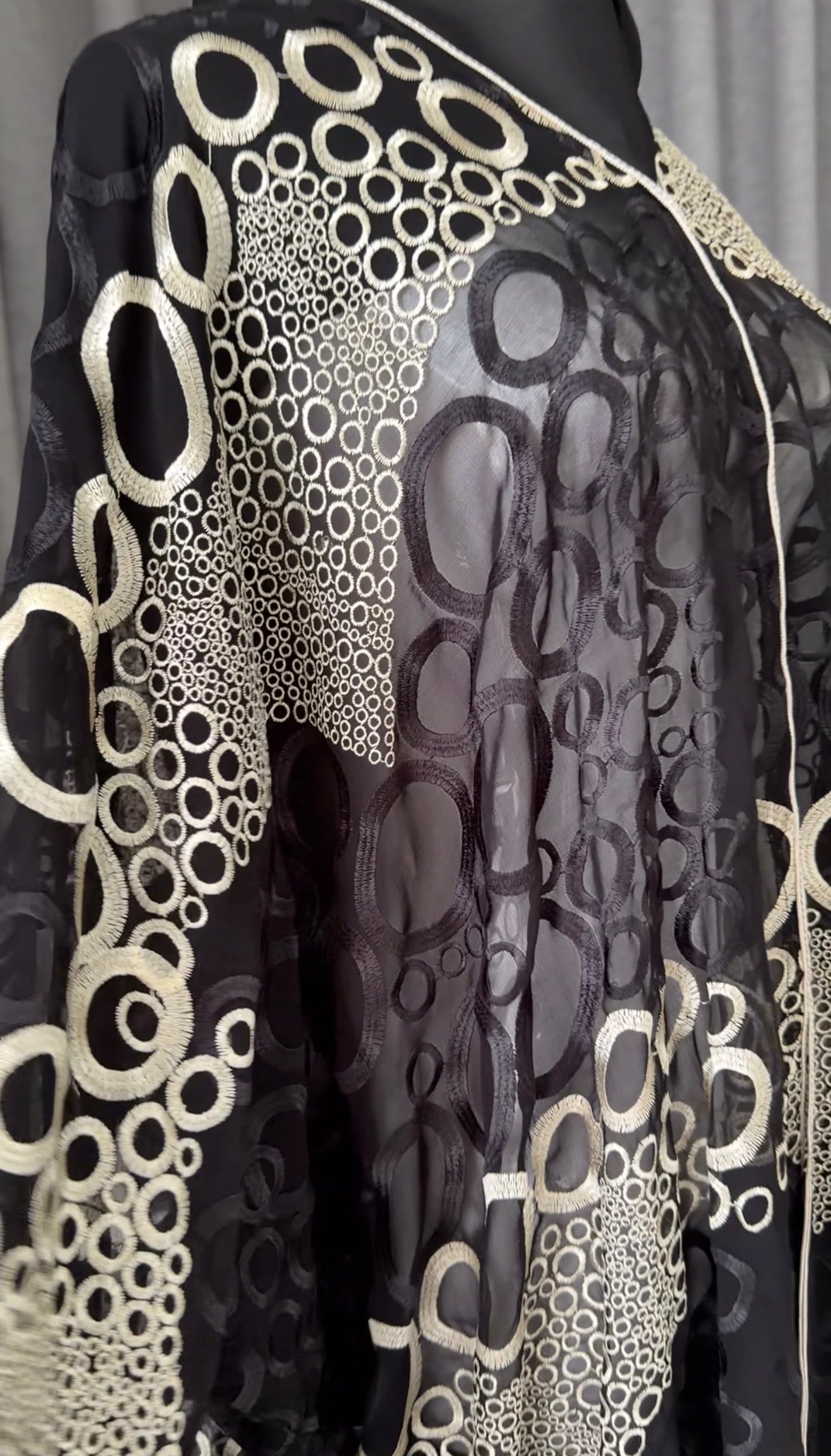 Black Net Abayah with Gold Embroidery Design 2