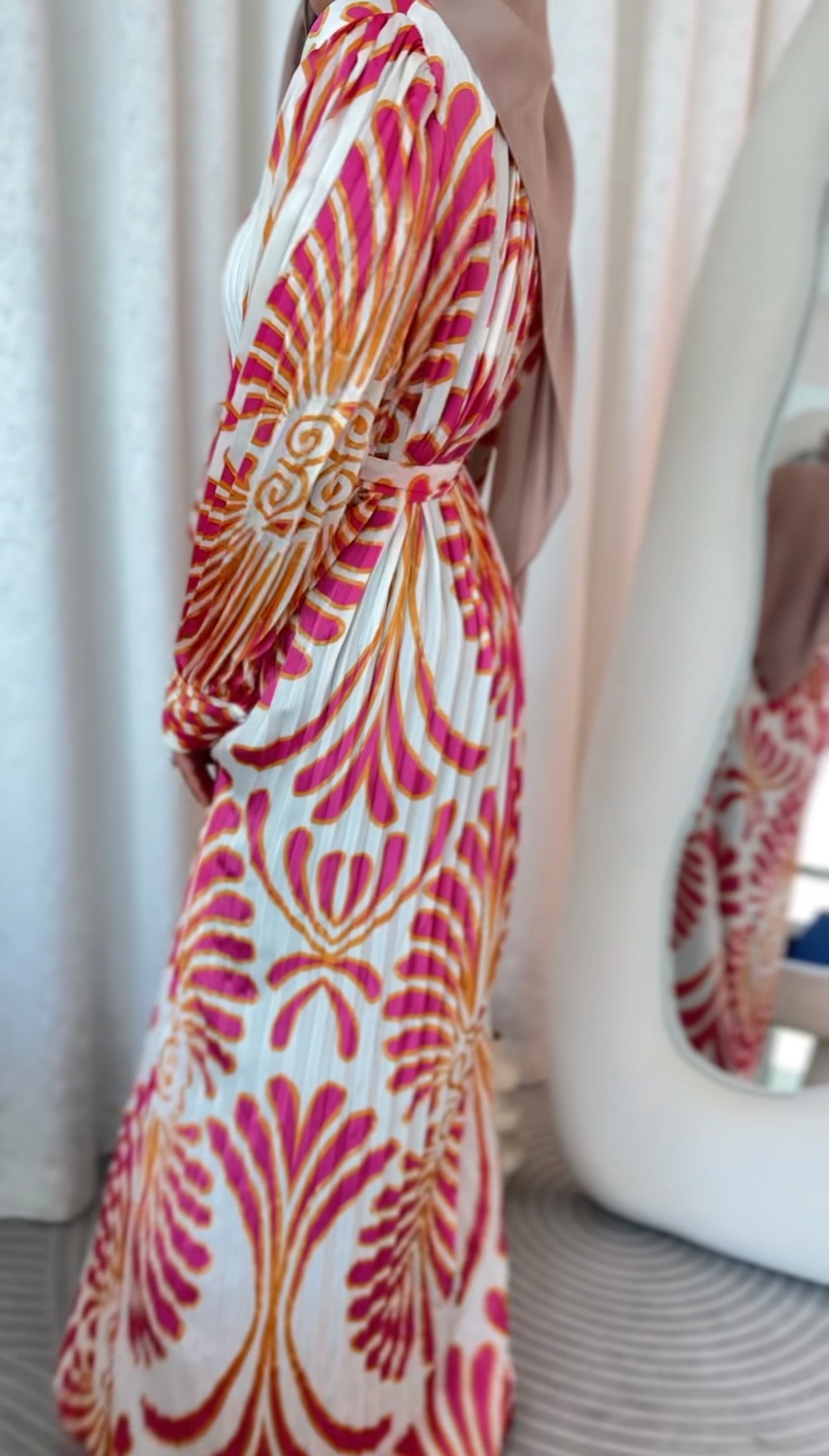 Pink and white pleated dress