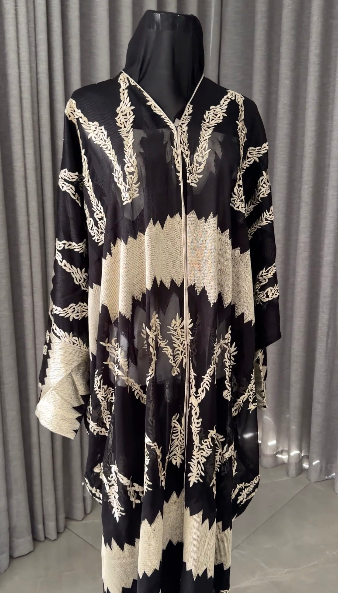 Black Net Abayah with Gold Embroidery Design 3