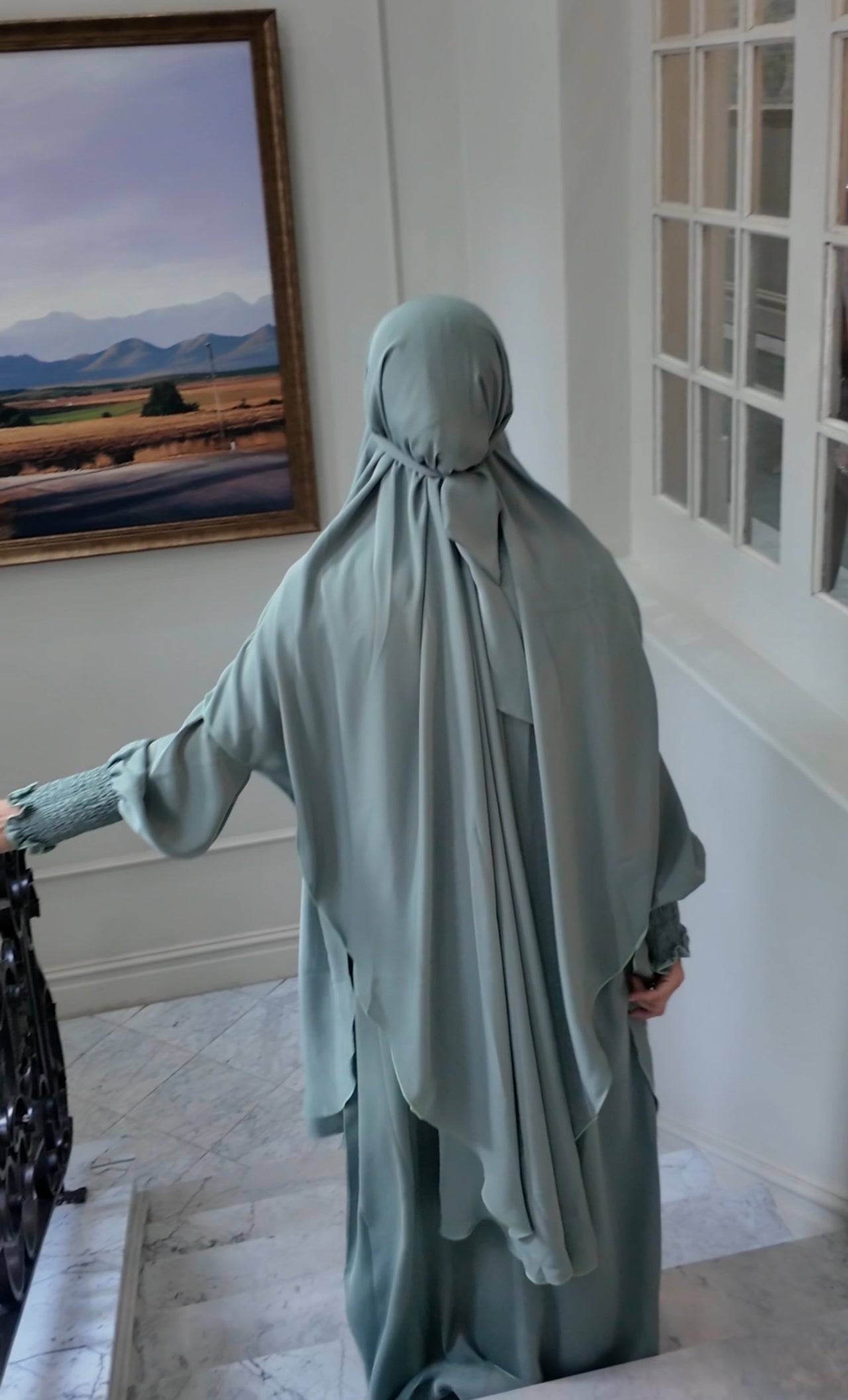 Green Nada fabric Jilbab with long sleeve inner