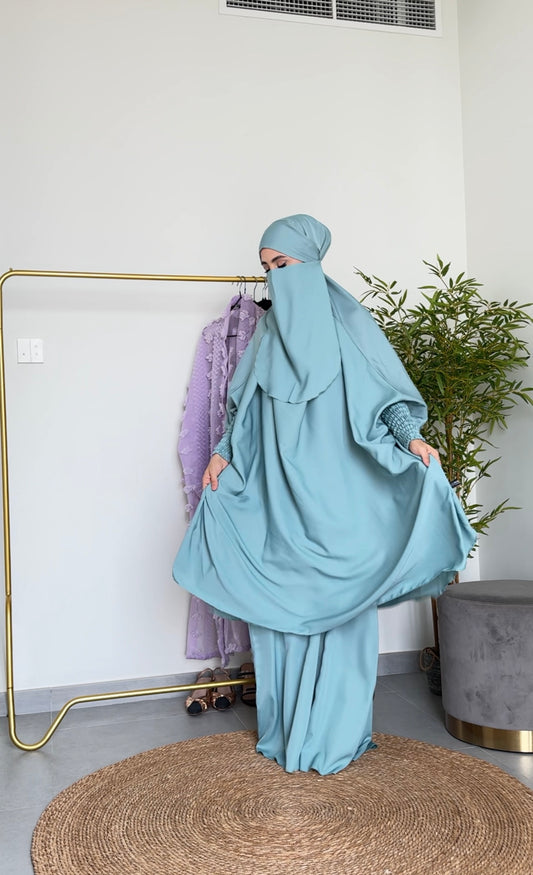 3 piece Sky Blue Jilbab/Khimar with Nikab