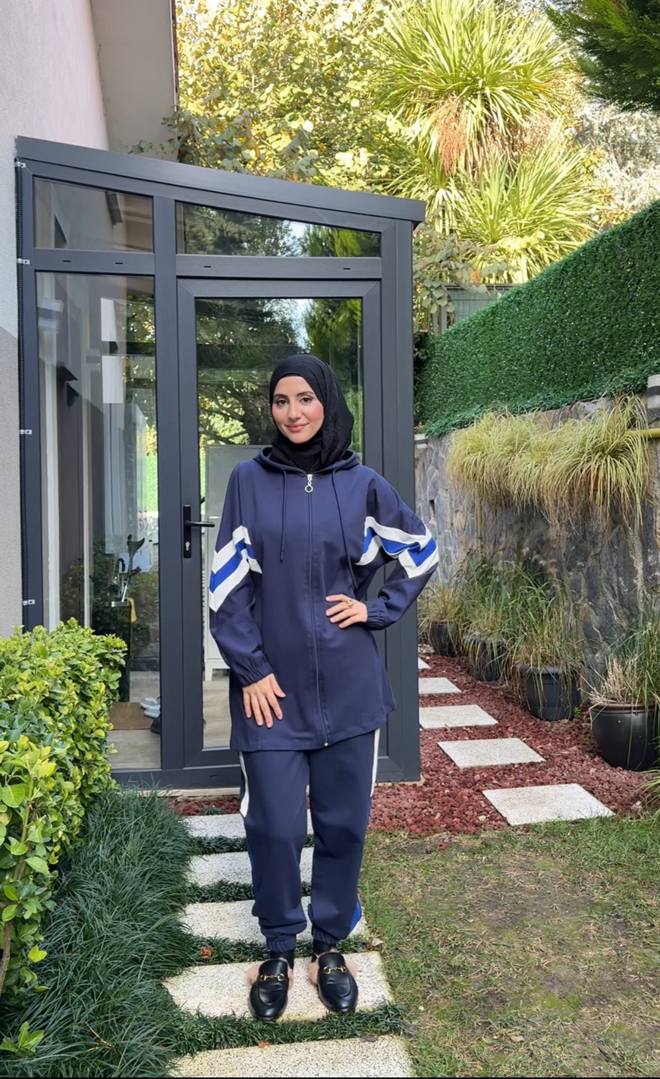 Navy tracksuit set with white stripes