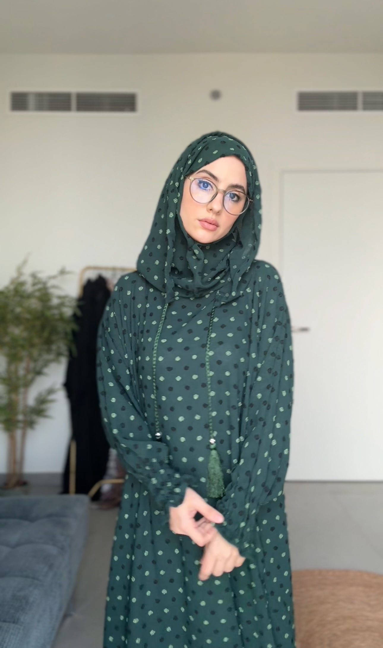 Emerald green burqa with black dots