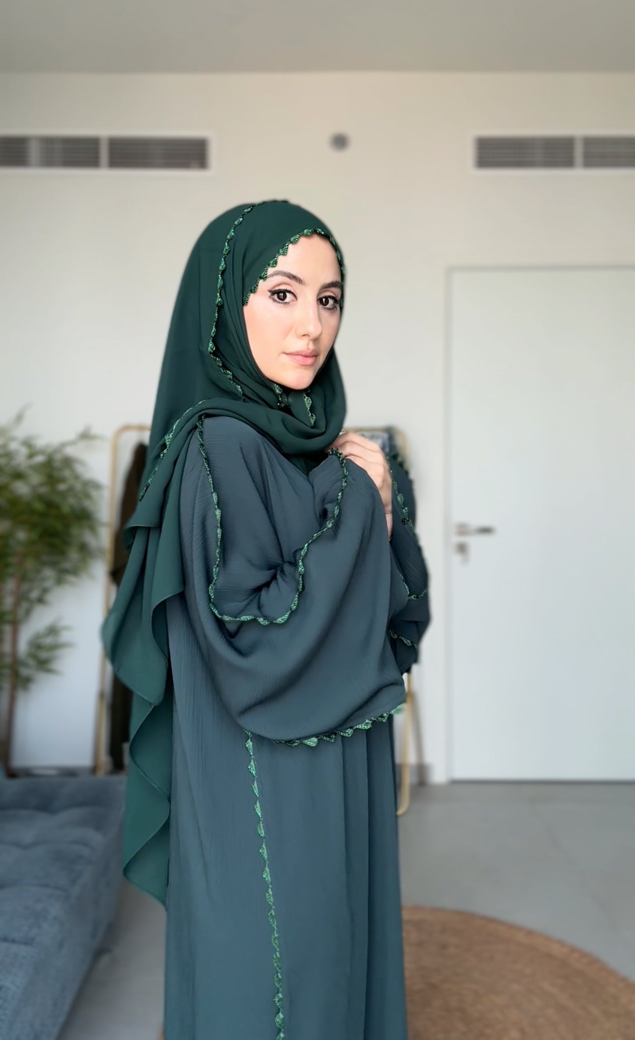 Dark Green Zoom Abayah with Embrodiery detail