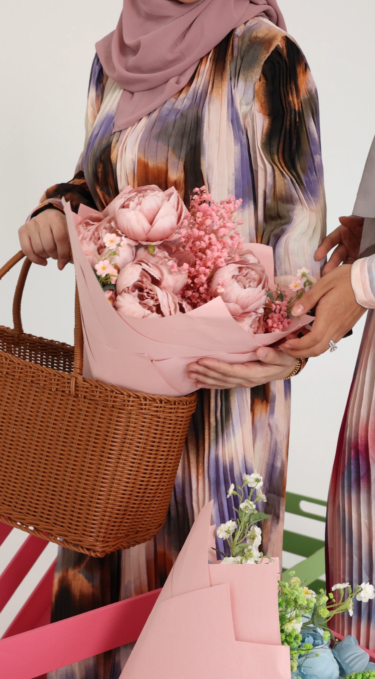 Brown and purple dye pleated dress