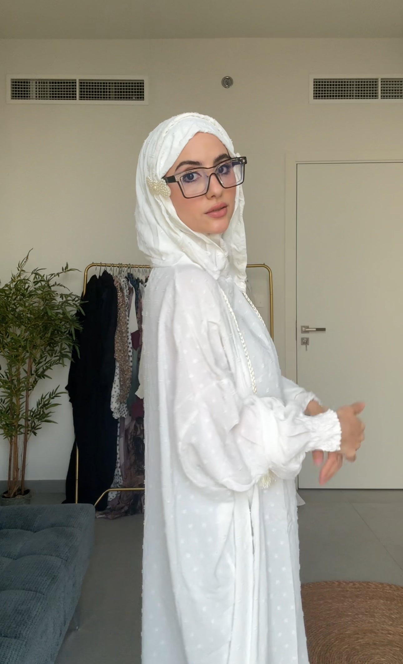 White burqa with white dots