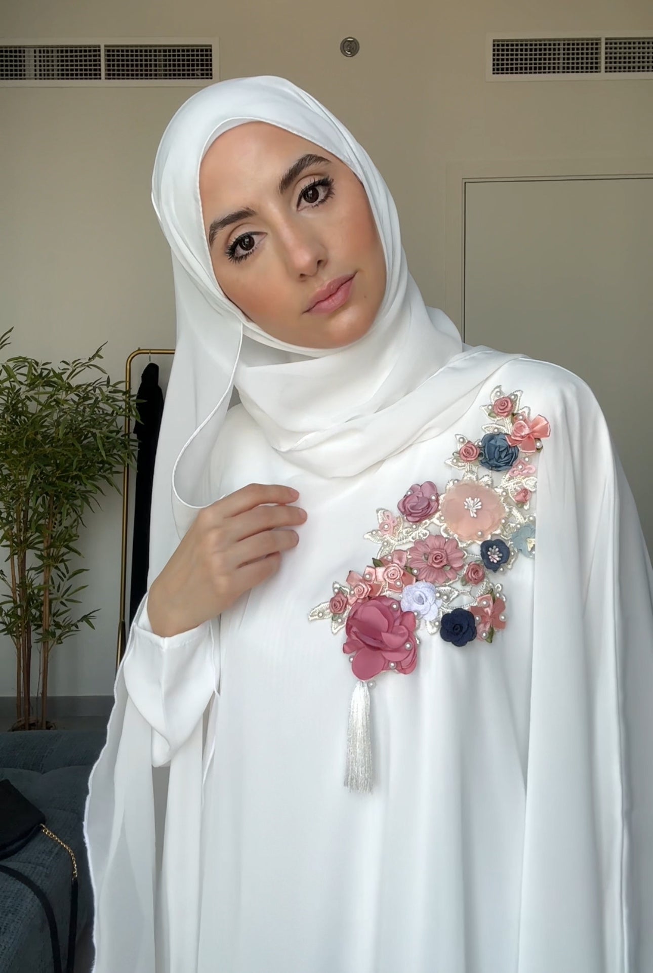 White Nikah Abayah with flower