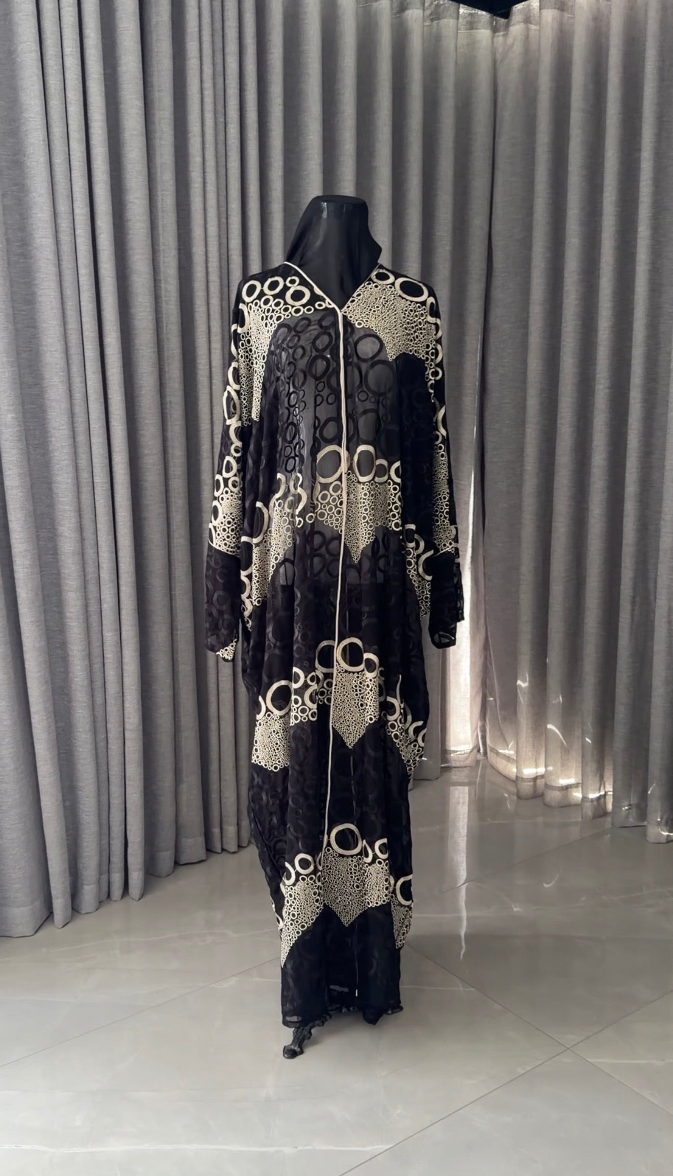 Black Net Abayah with Gold Embroidery Design 2