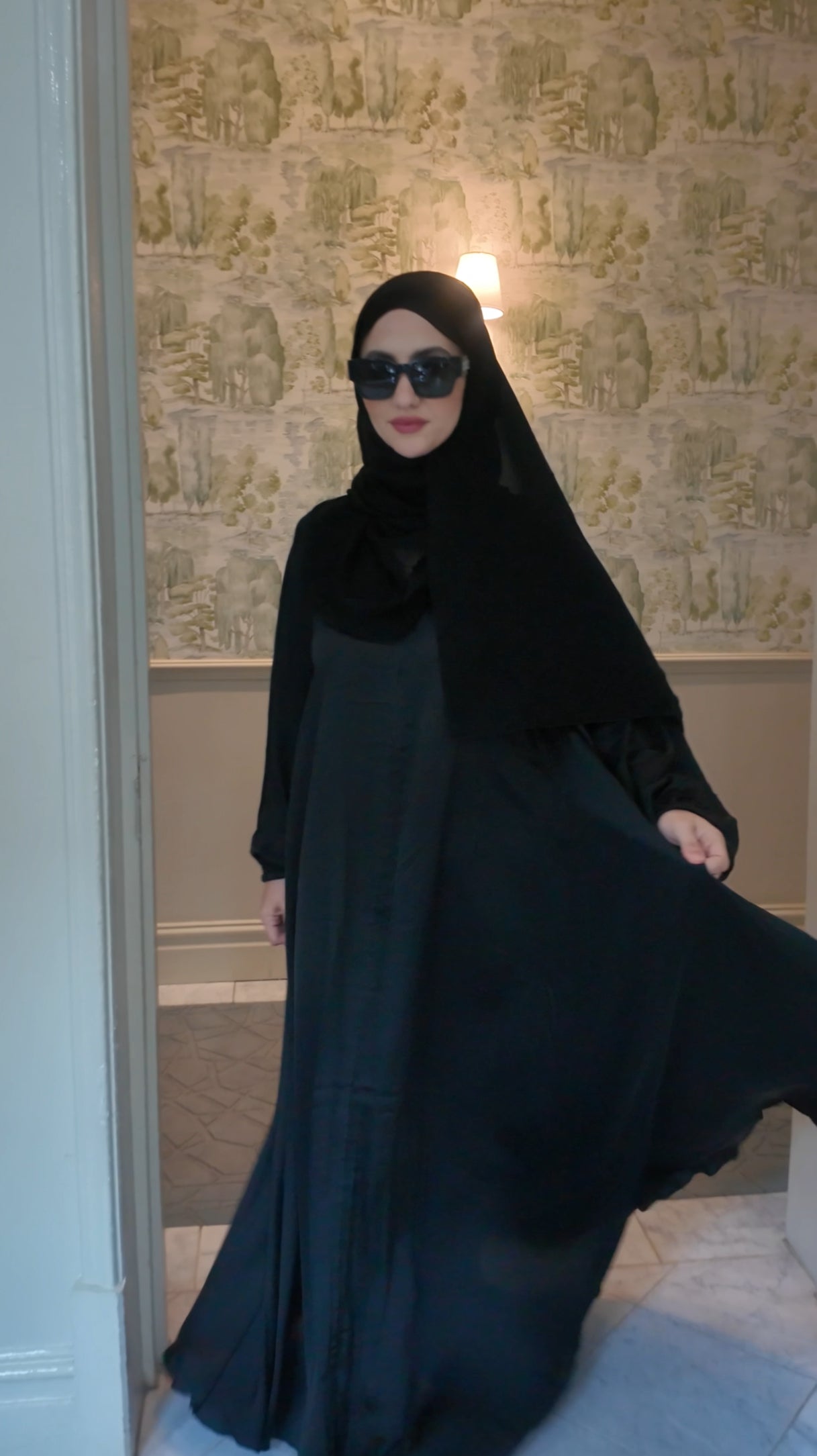 Black flow abayah with attached hijab