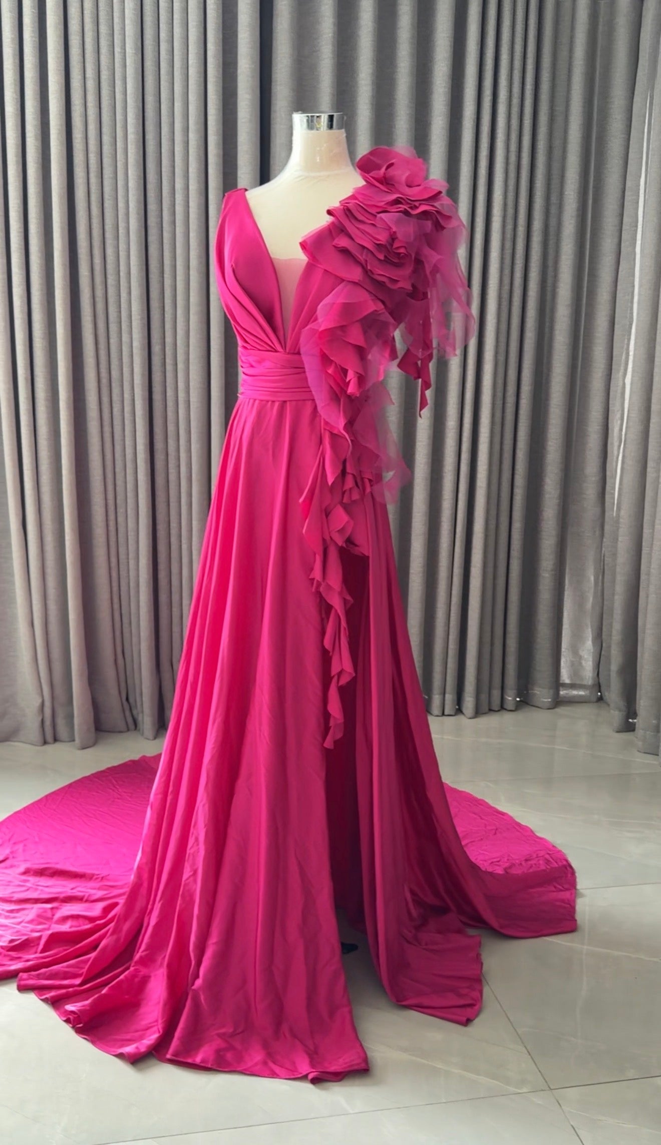 Pink floral bridal dress