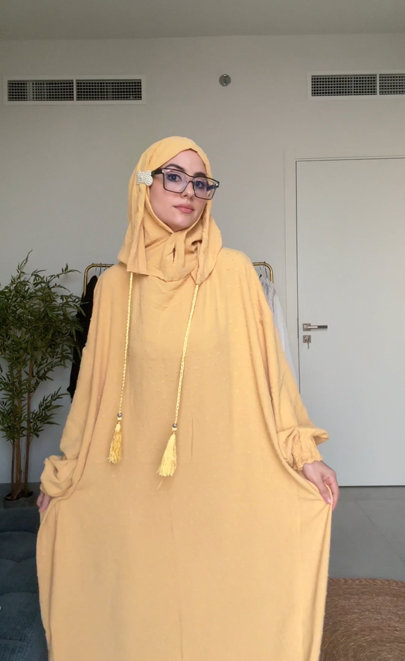 Light yellow burqa with yellow dots