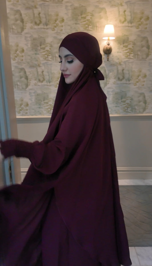 Maroon Nada fabric Jilbab with long sleeve inner