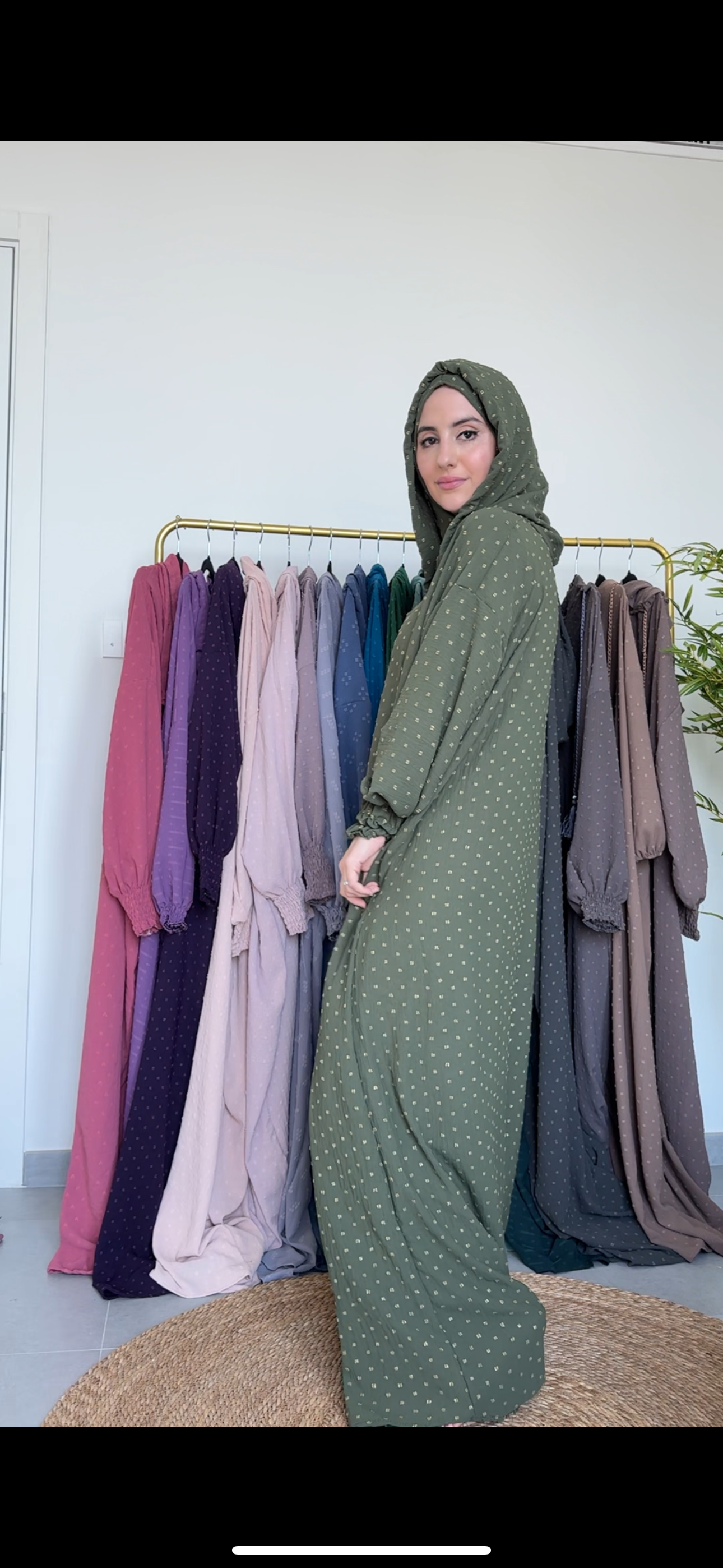 Army green burqa with light dots