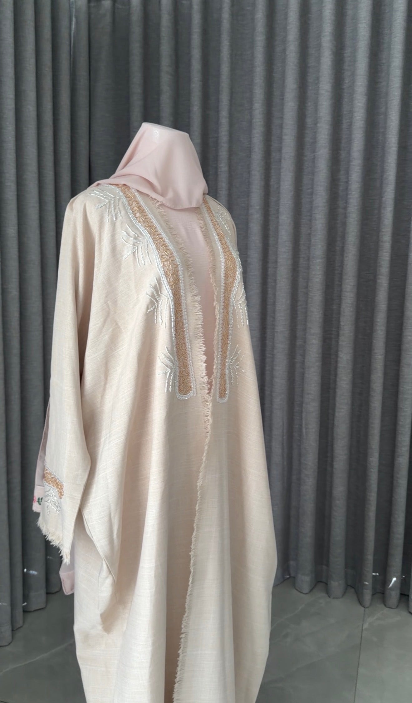 Beige Palm Beaded Abayah