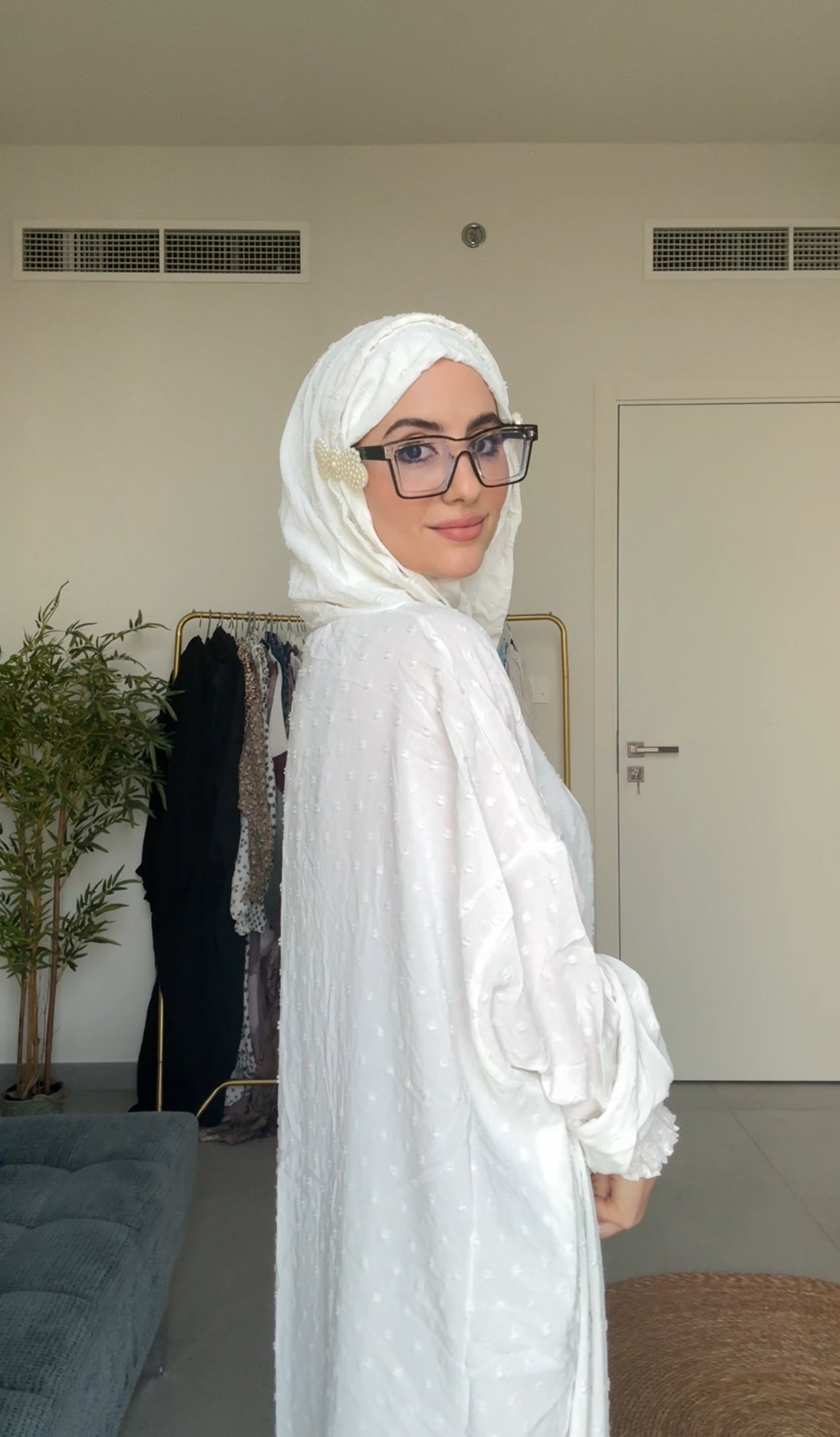 White burqa with white dots