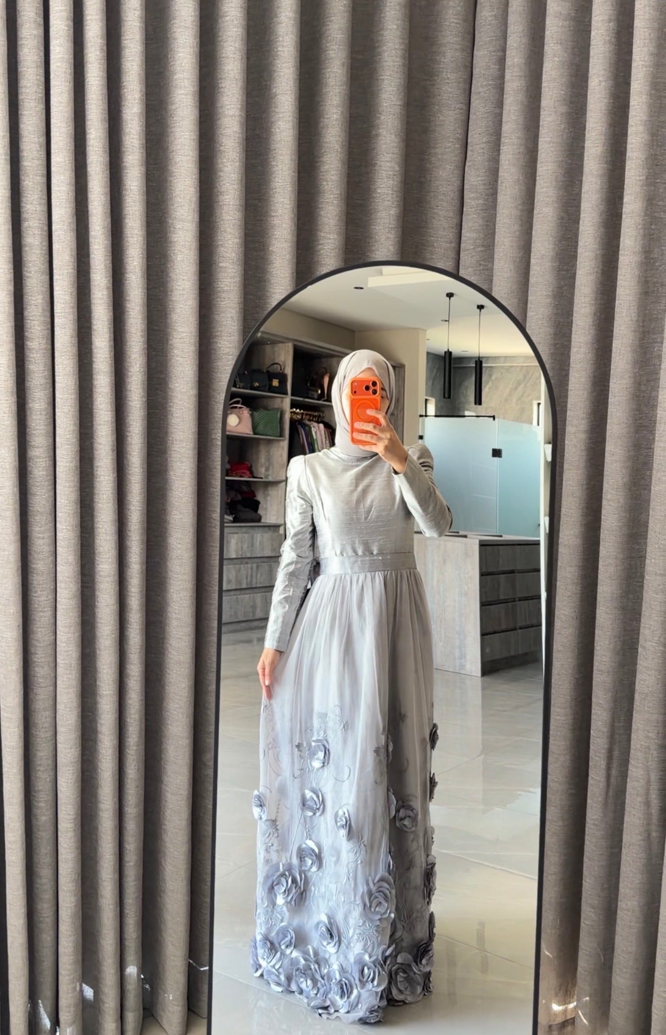 Silver floral lace dress