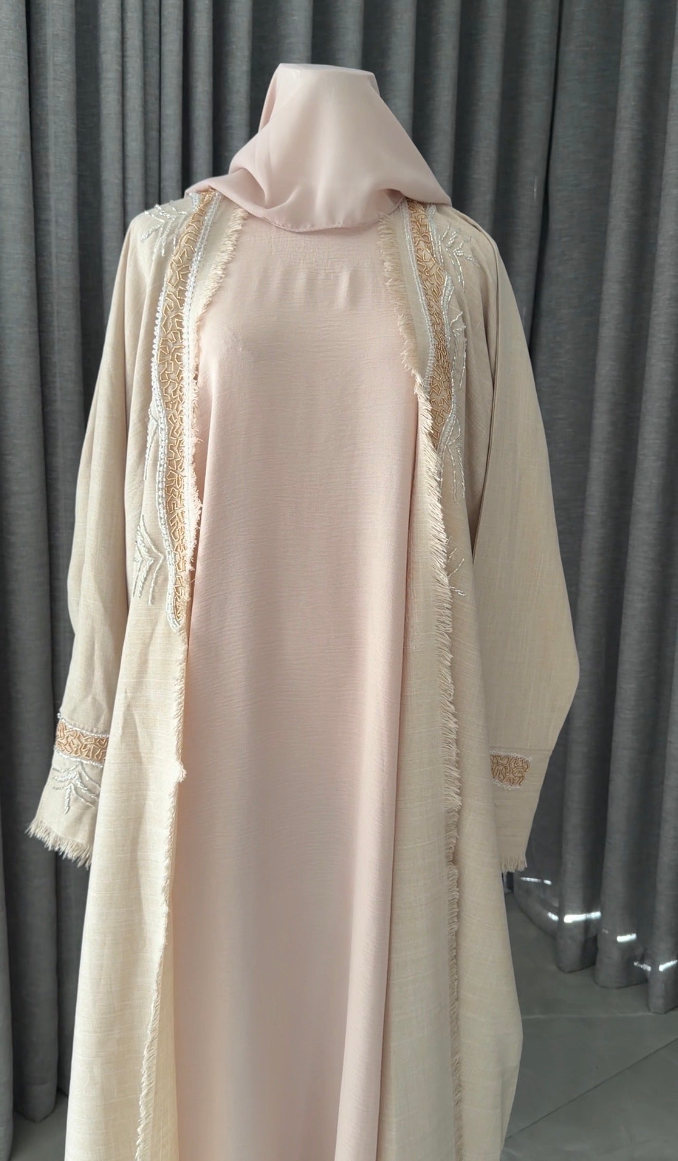 Beige Palm Beaded Abayah