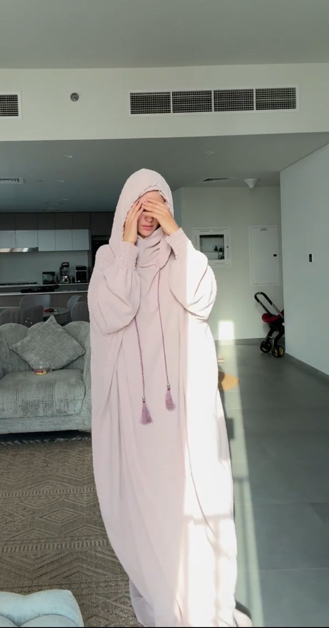 Pinky Beige hoodie burqa with dots