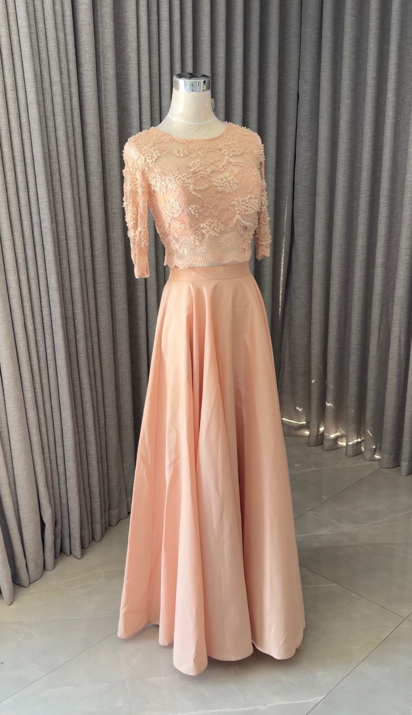 Peach beaded set with skirt
