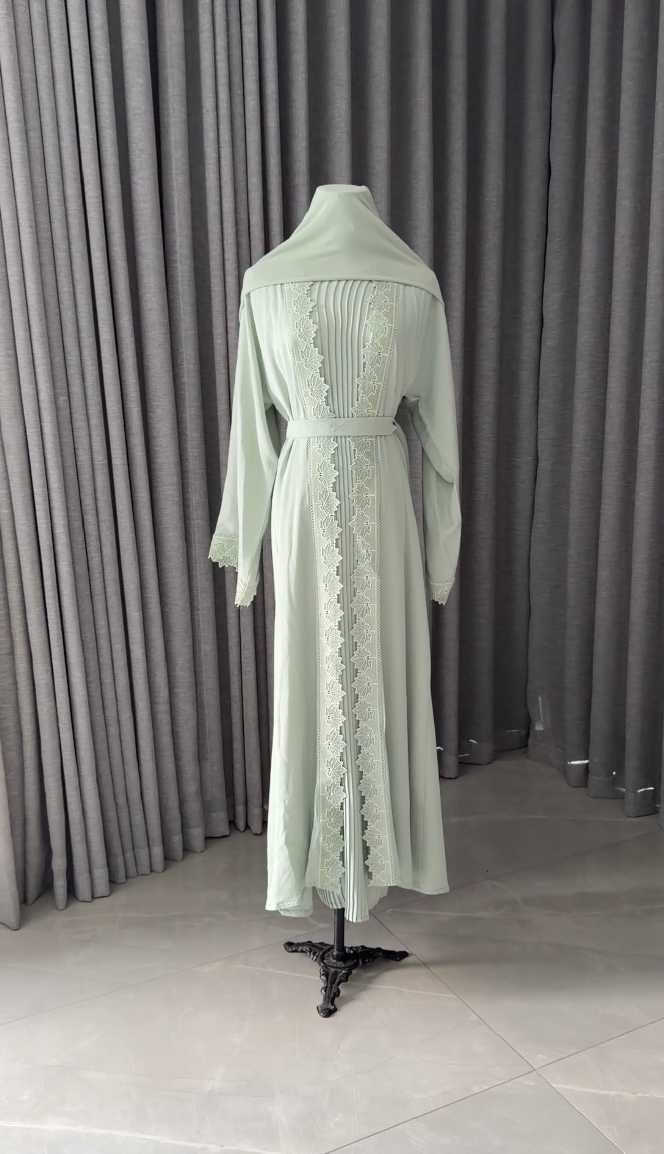 Green Lace Abayah with Inner and Belt