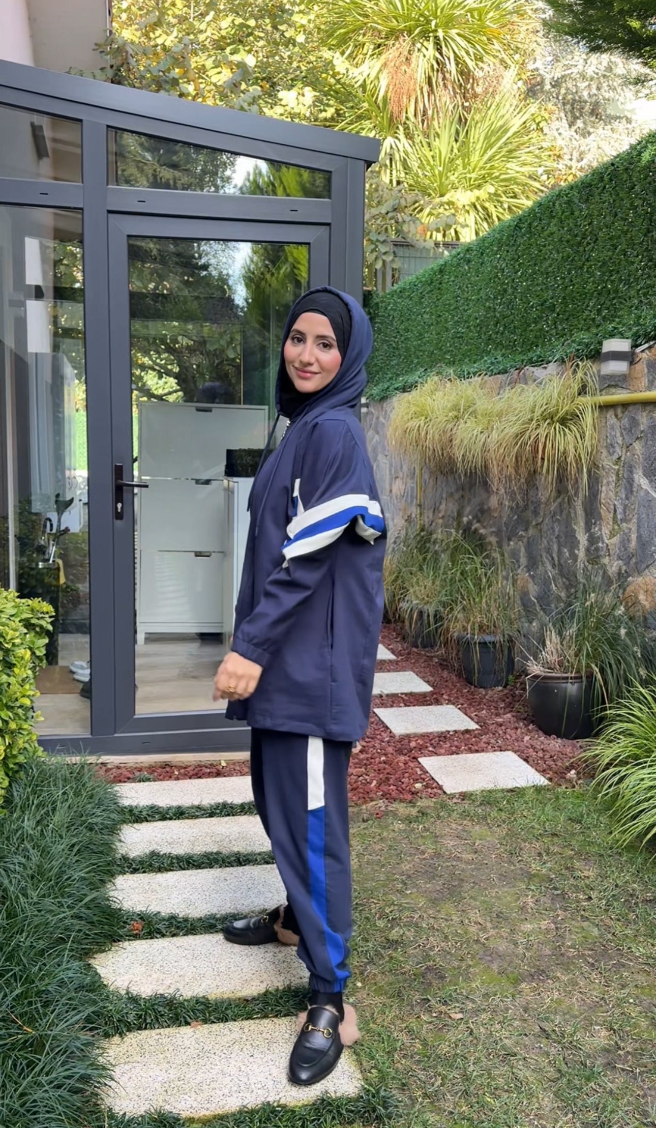 Navy tracksuit set with white stripes