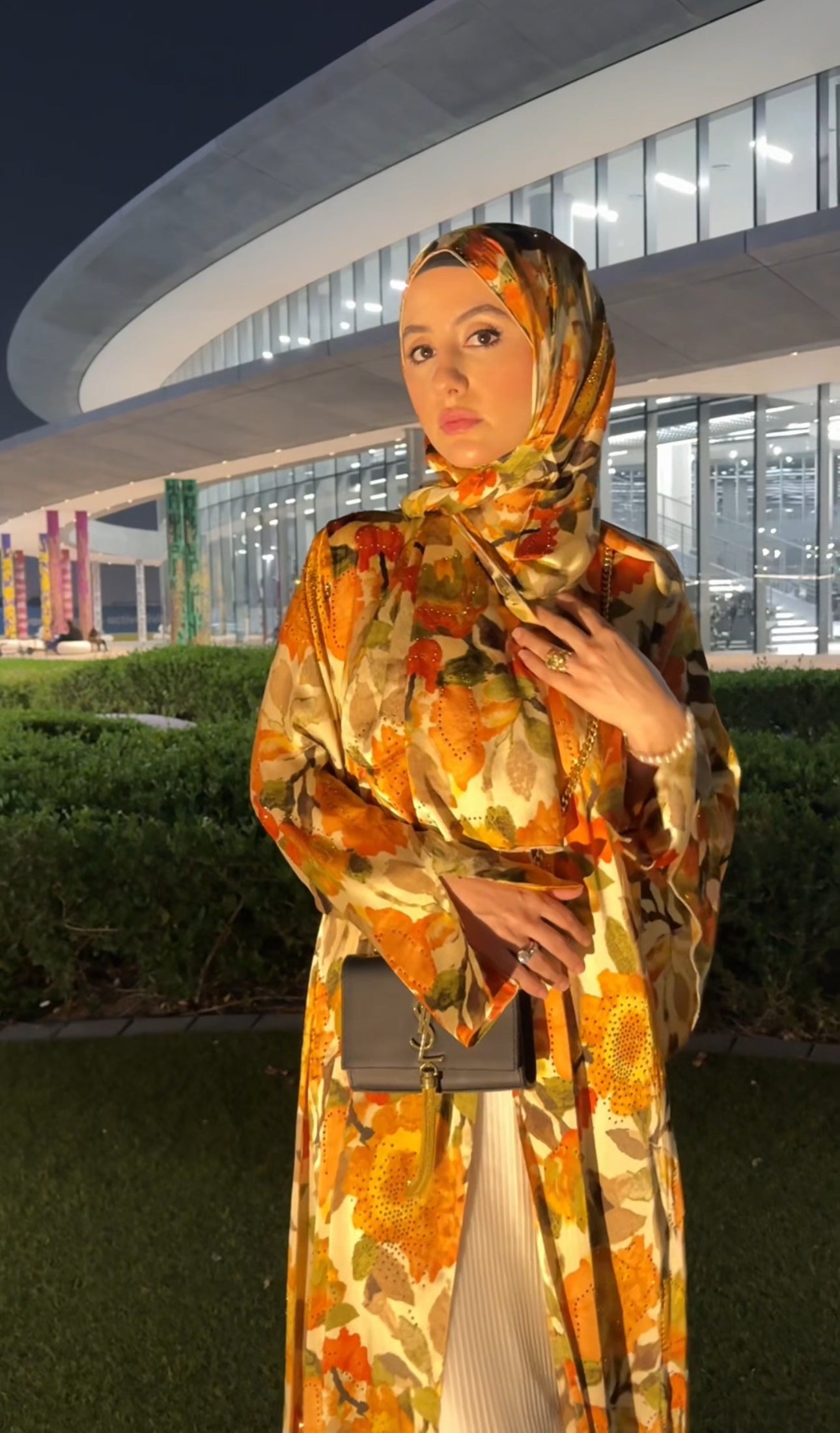 Orange 🍊 floral Abayah with matching scarf