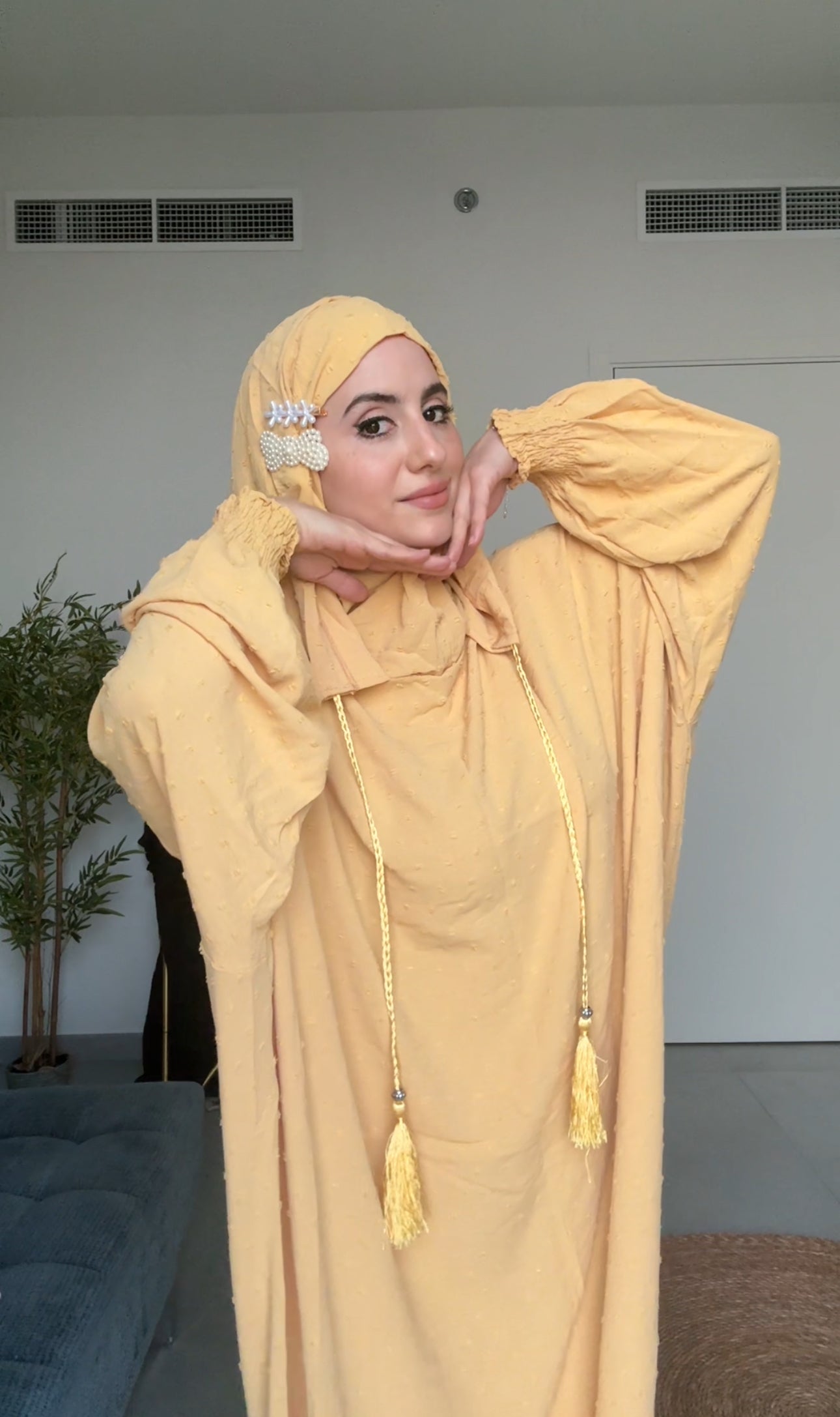 Light yellow burqa with yellow dots