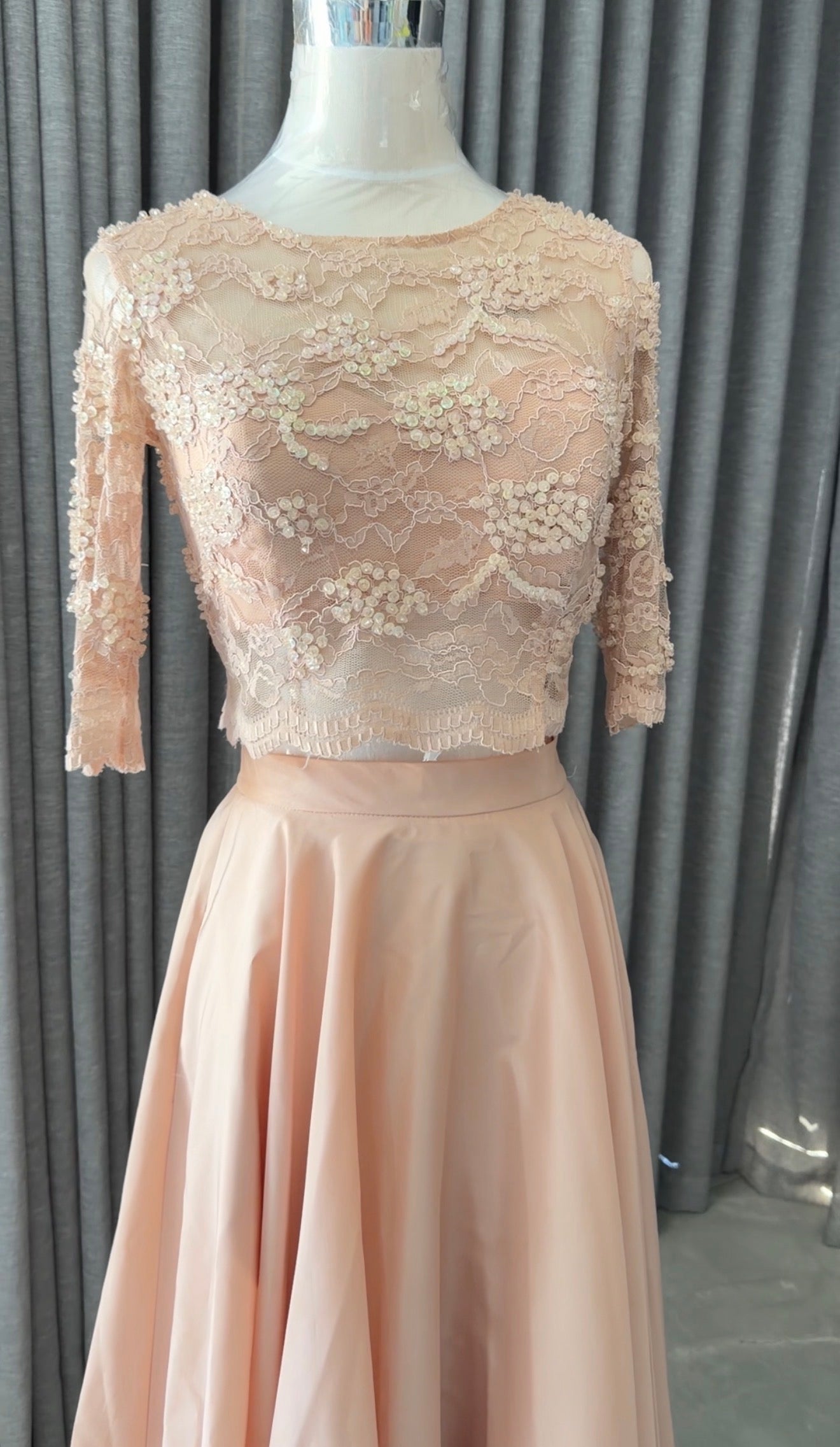 Peach beaded set with skirt