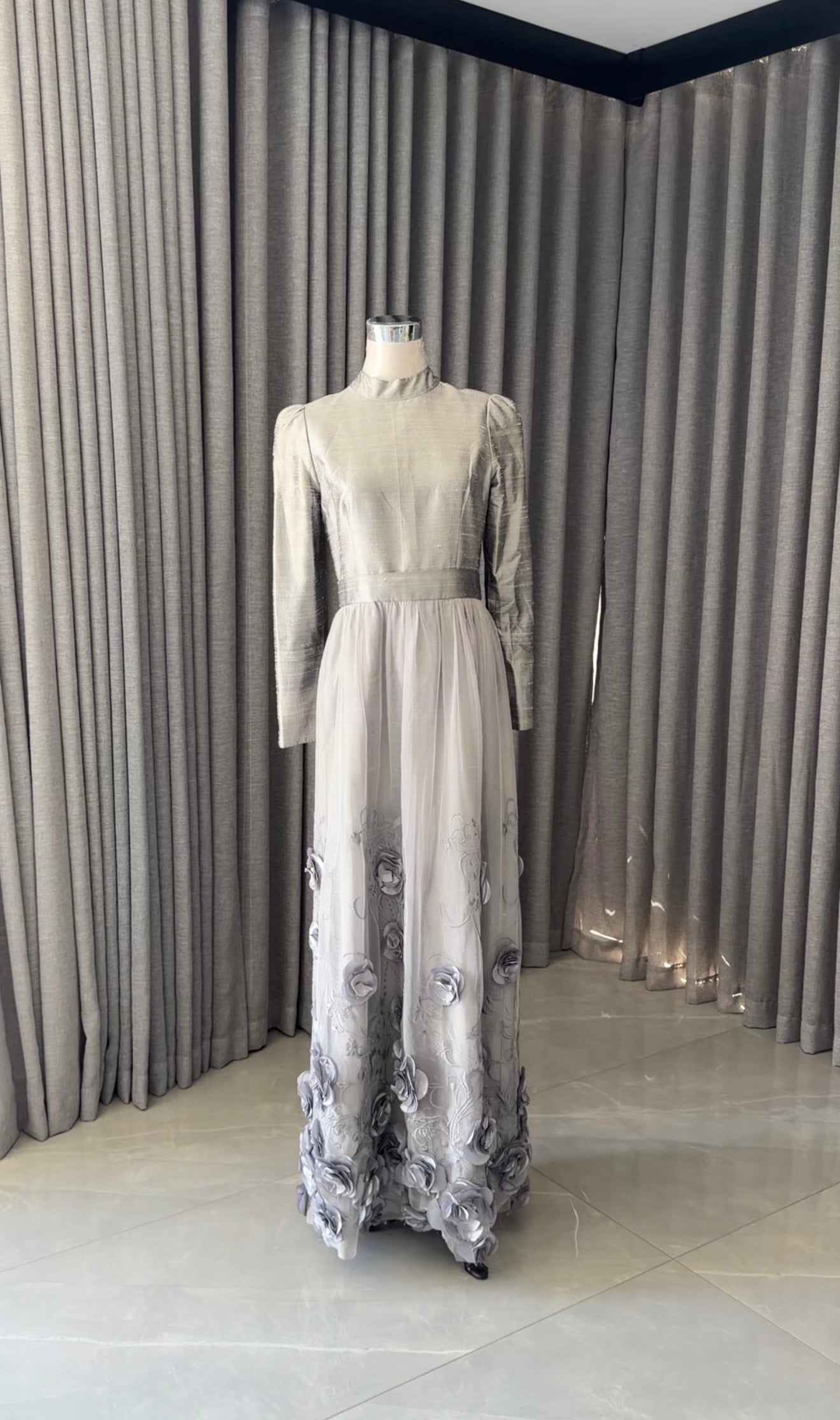 Silver floral lace dress