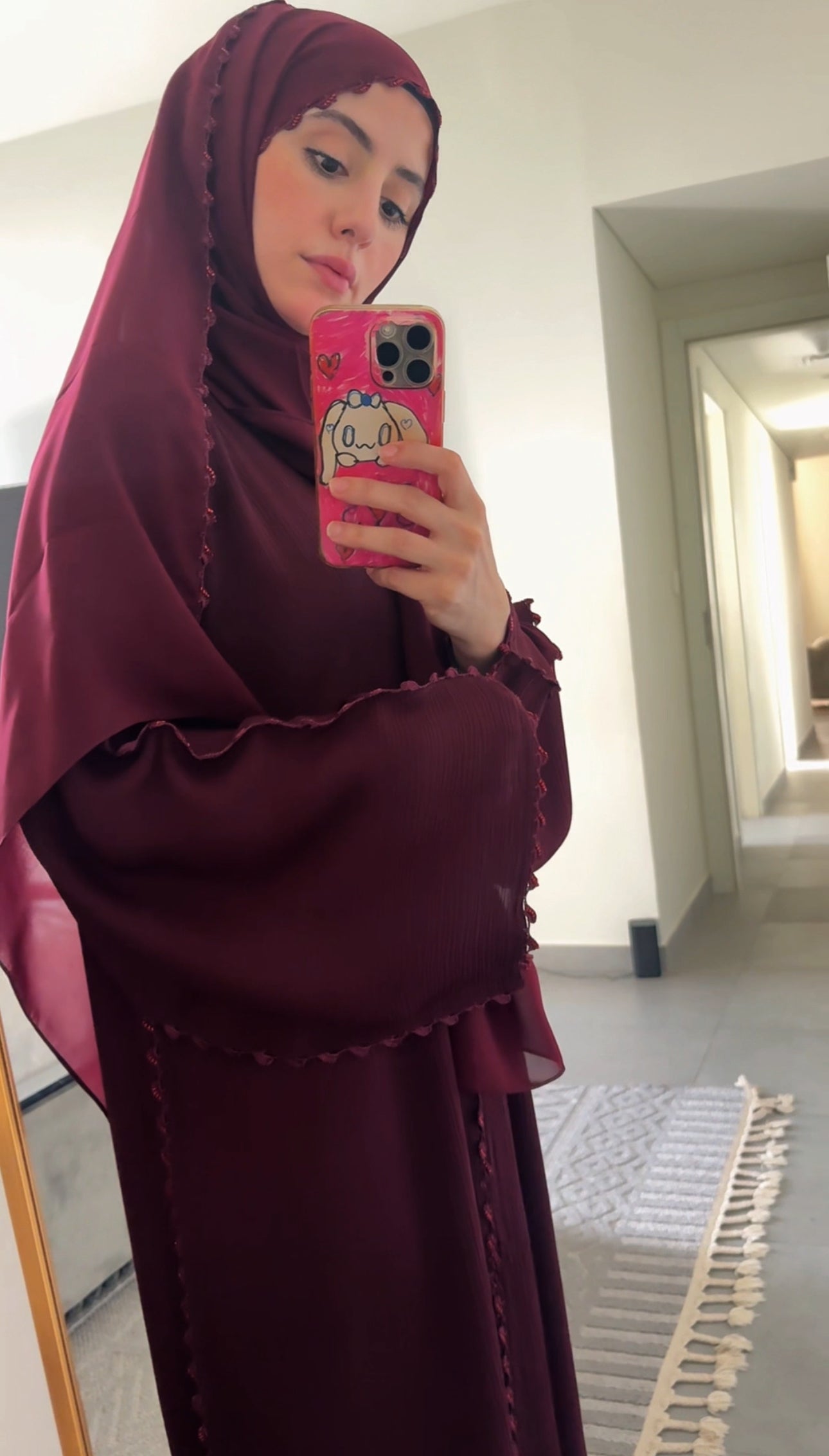 Maroon Zoom Abayah with Embrodiery detail