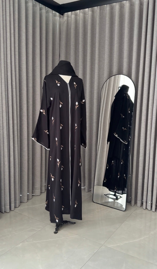 Black Abayah with white flowers