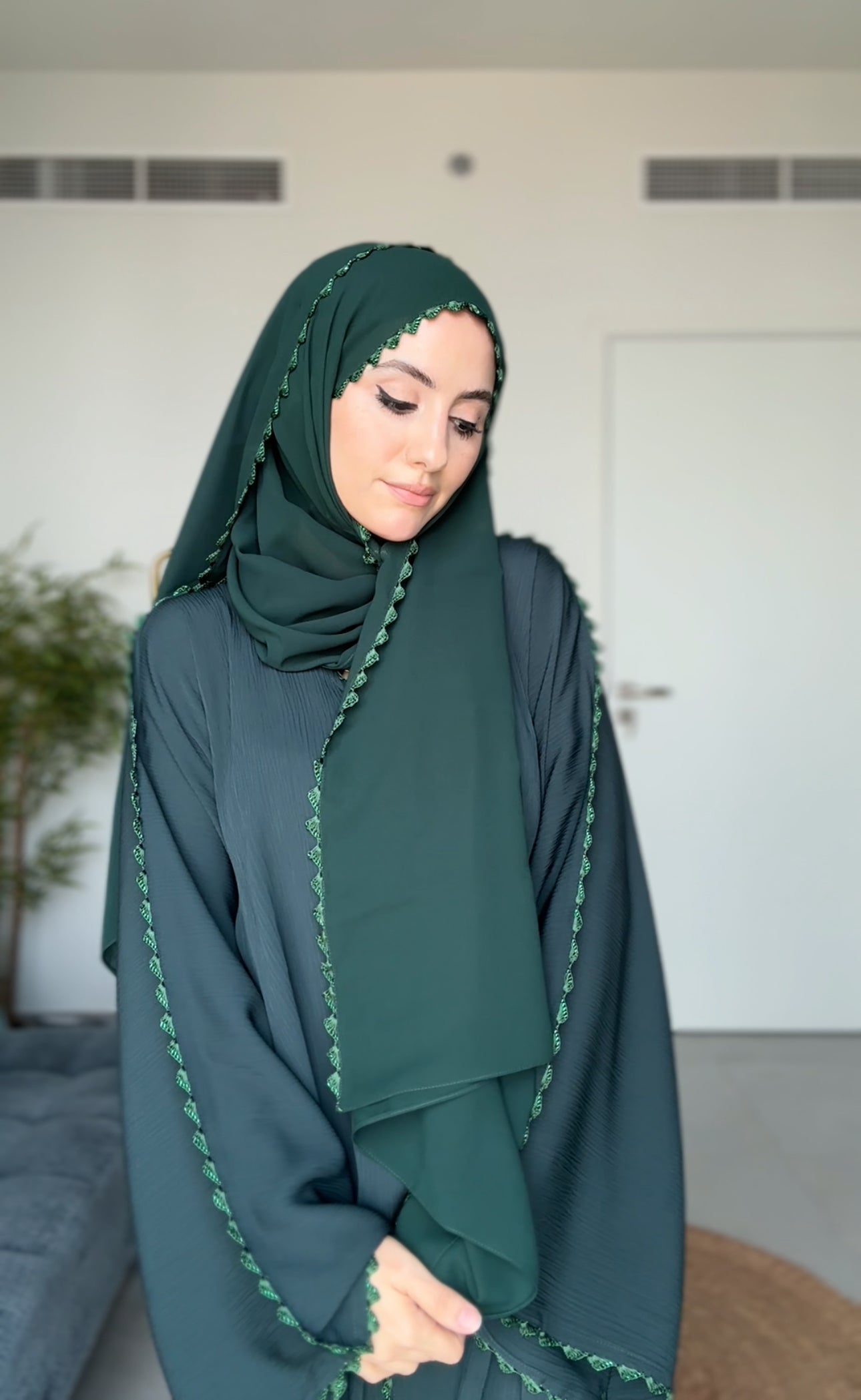 Dark Green Zoom Abayah with Embrodiery detail