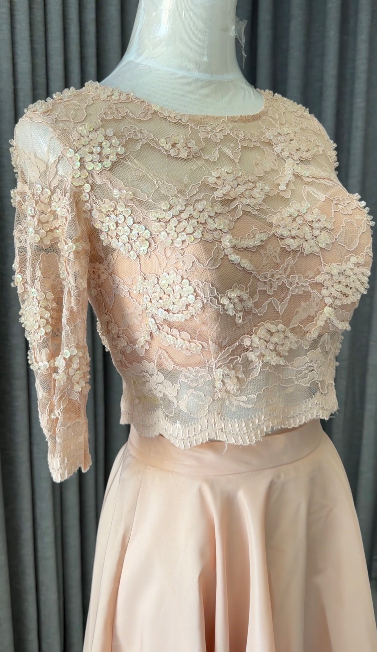 Peach beaded set with skirt