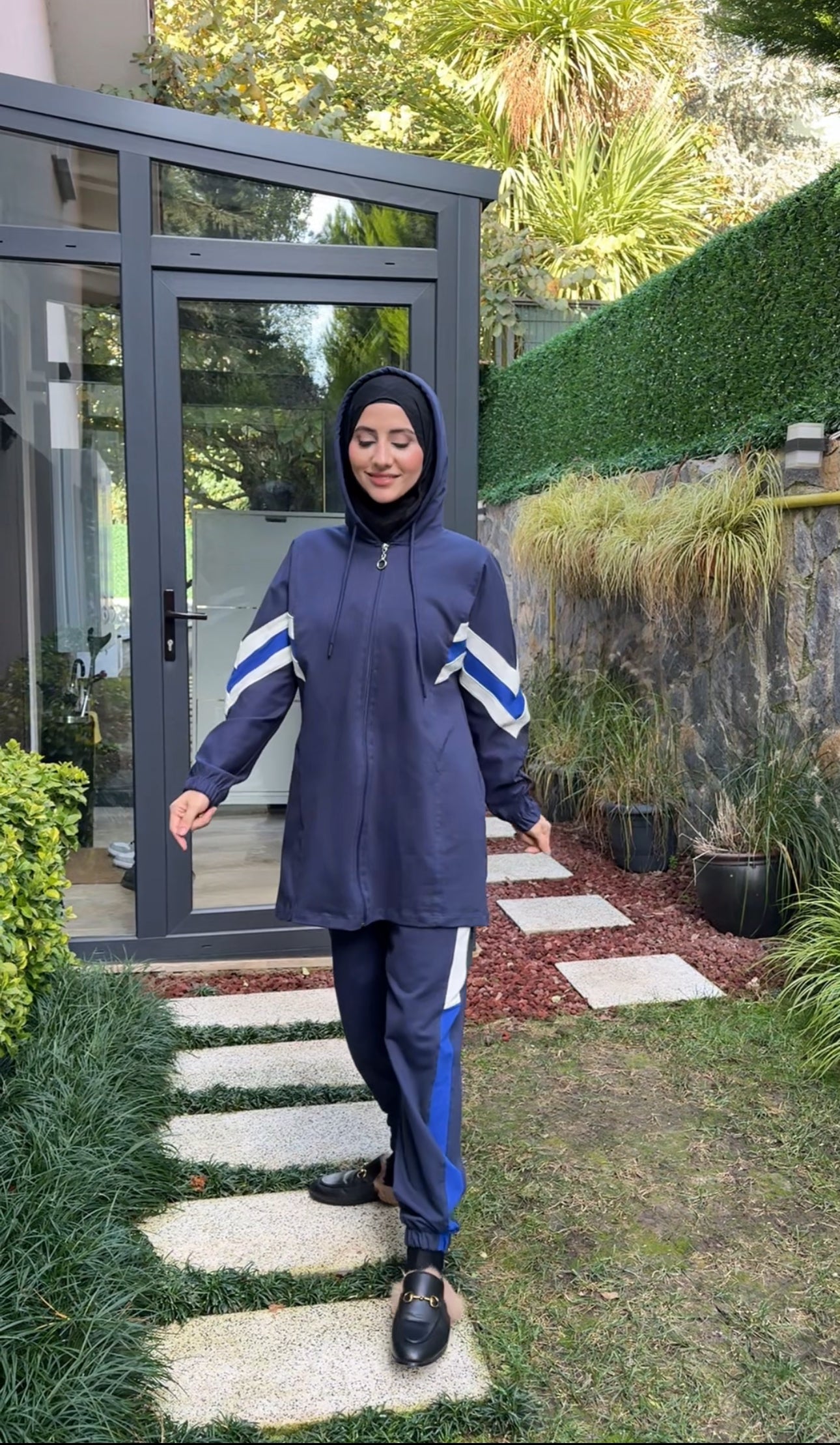 Navy tracksuit set with white stripes