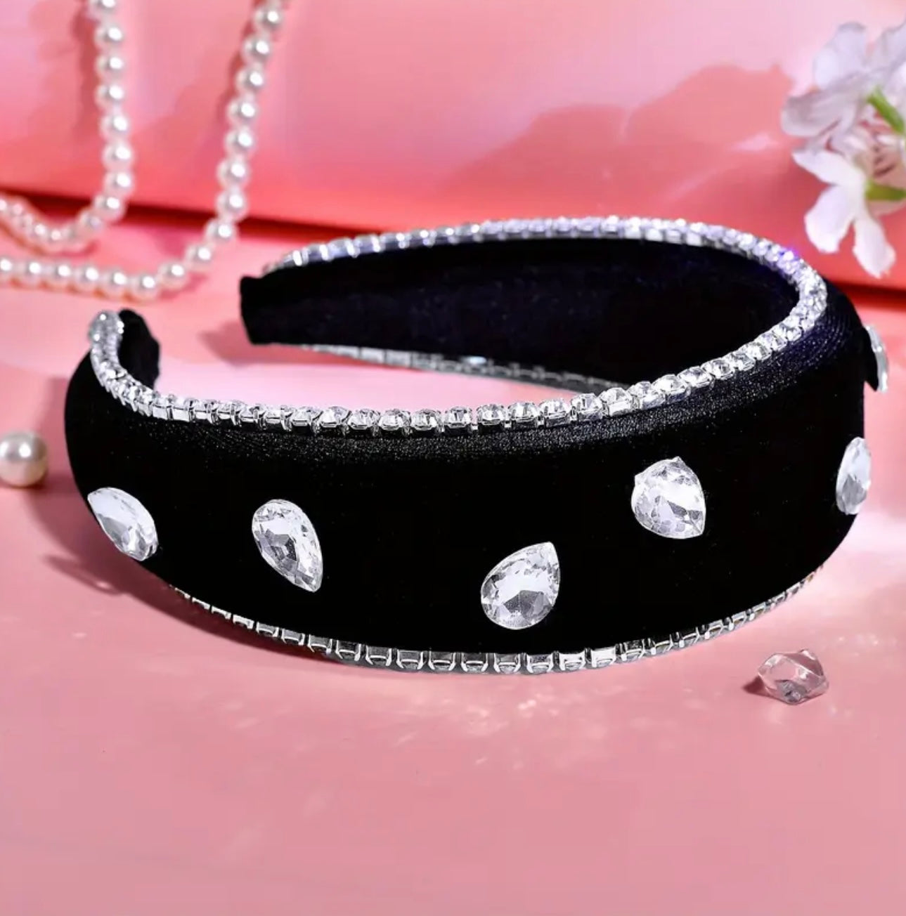 Black Velvet with Diamond Beadwork Alice Band