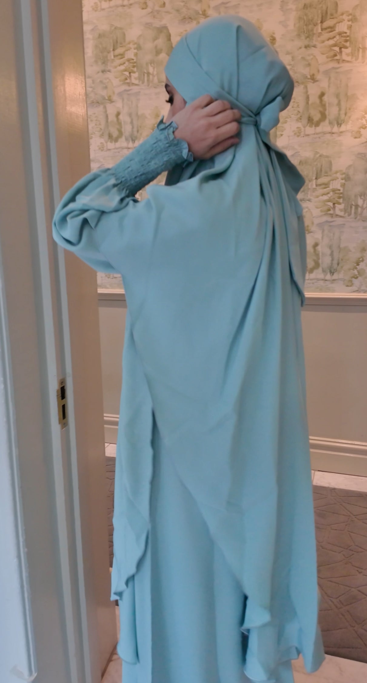 Green Nada fabric Jilbab with long sleeve inner