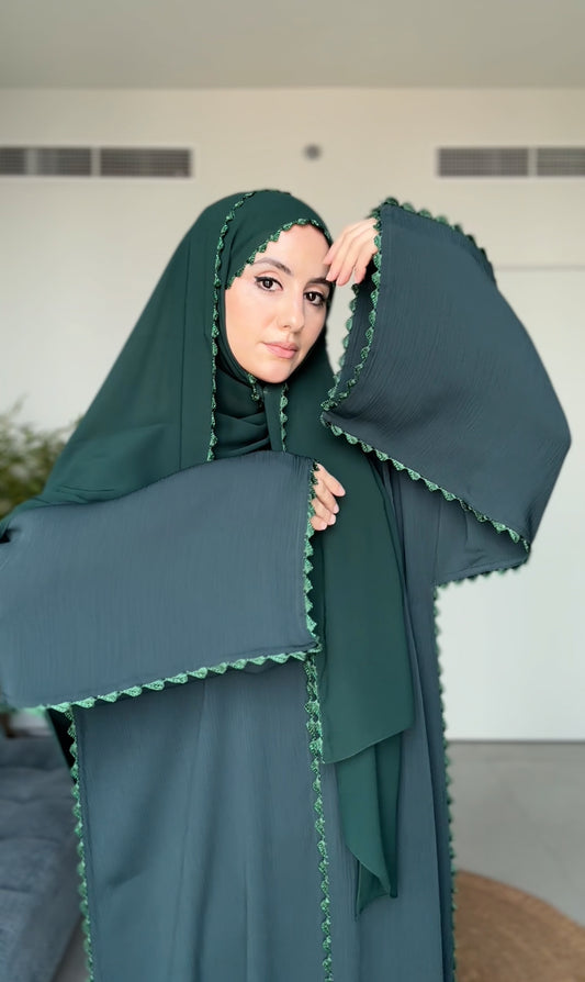 Dark Green Zoom Abayah with Embrodiery detail