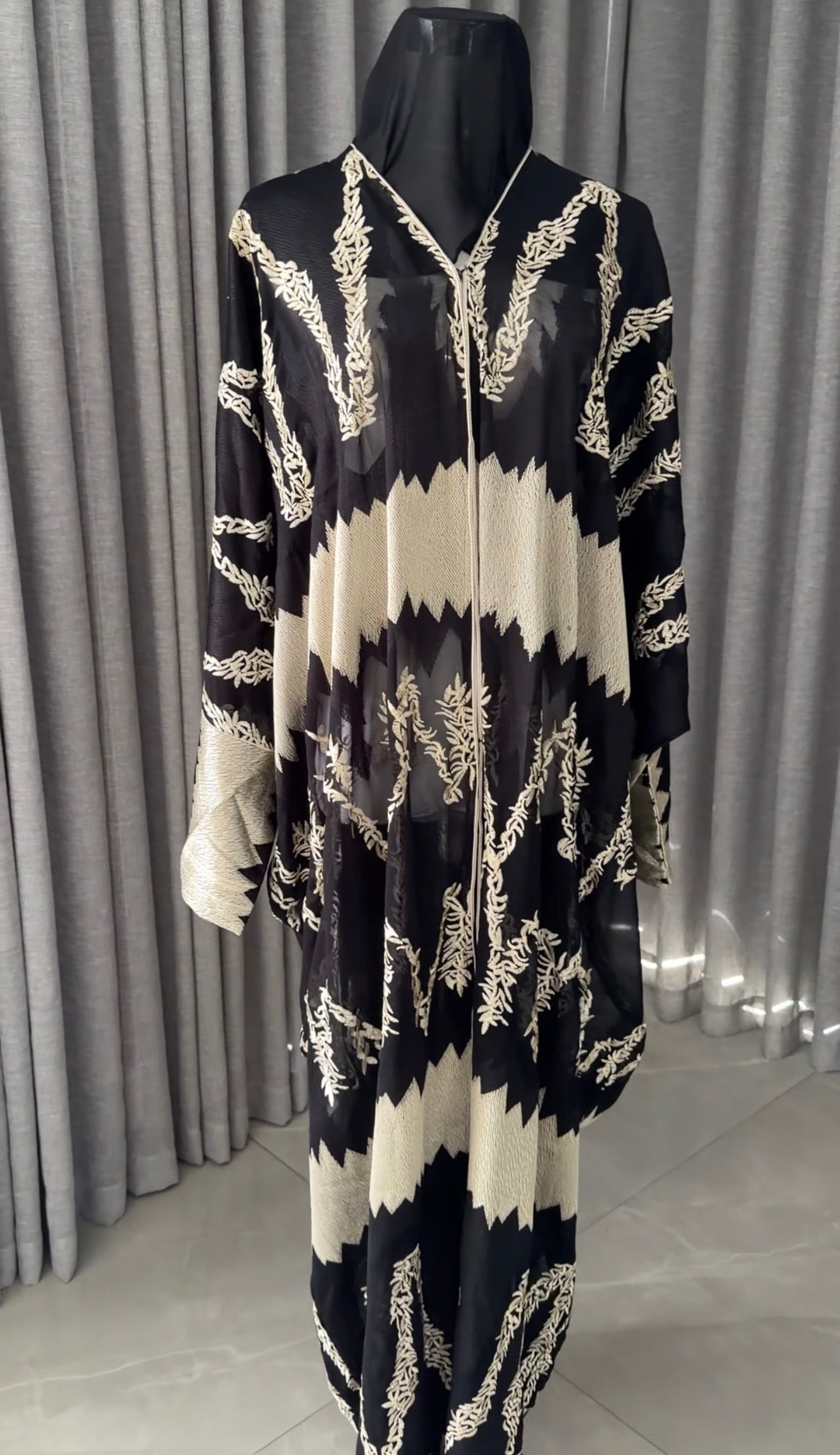 Black Net Abayah with Gold Embroidery Design 3