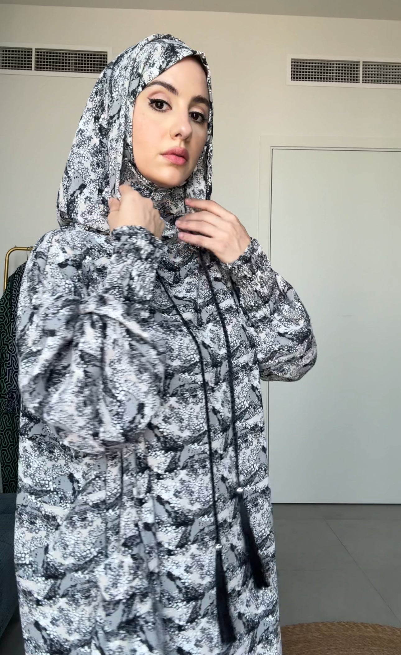 Black and white burqa with pockets