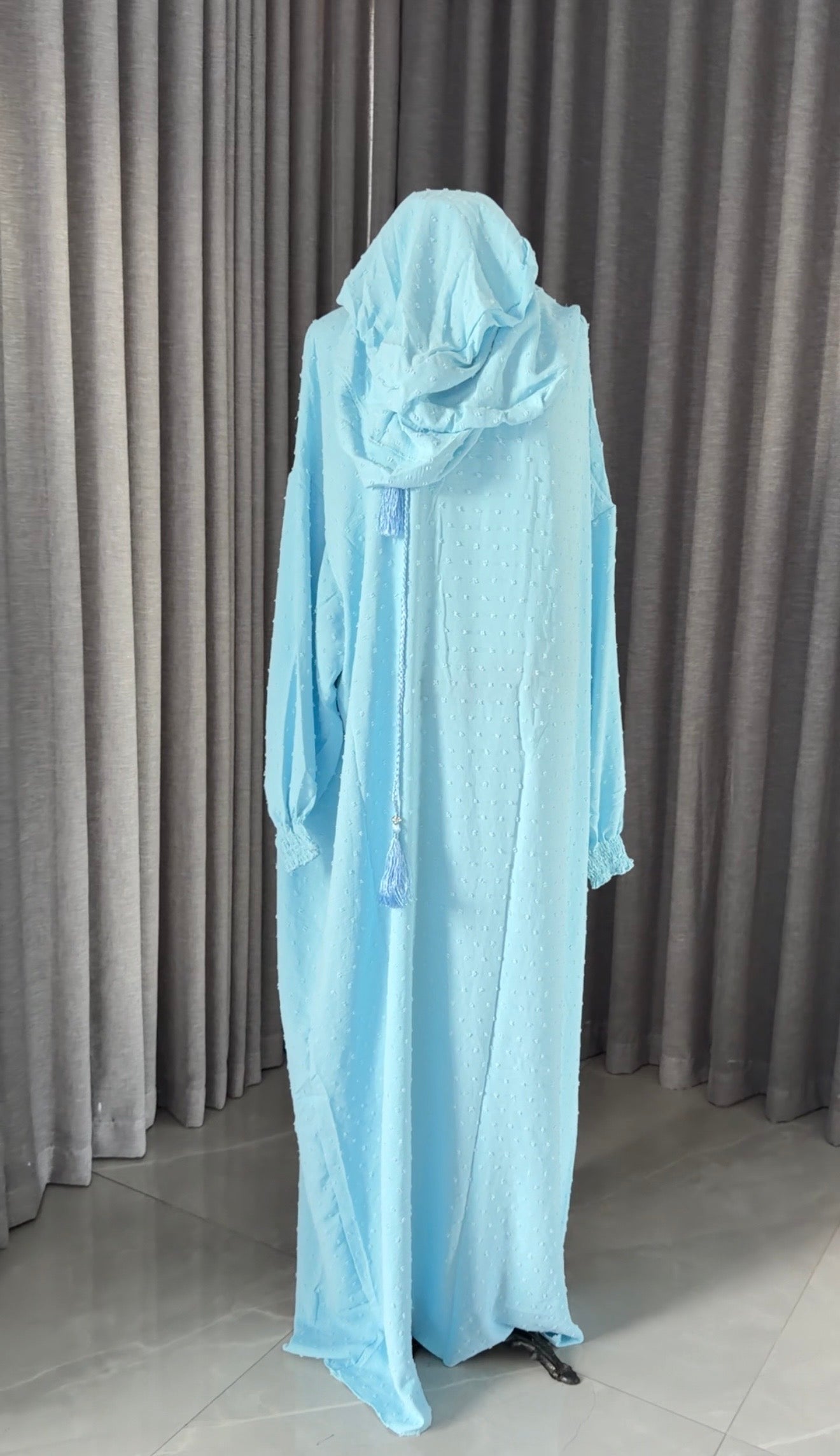 Baby blue burqa with dots