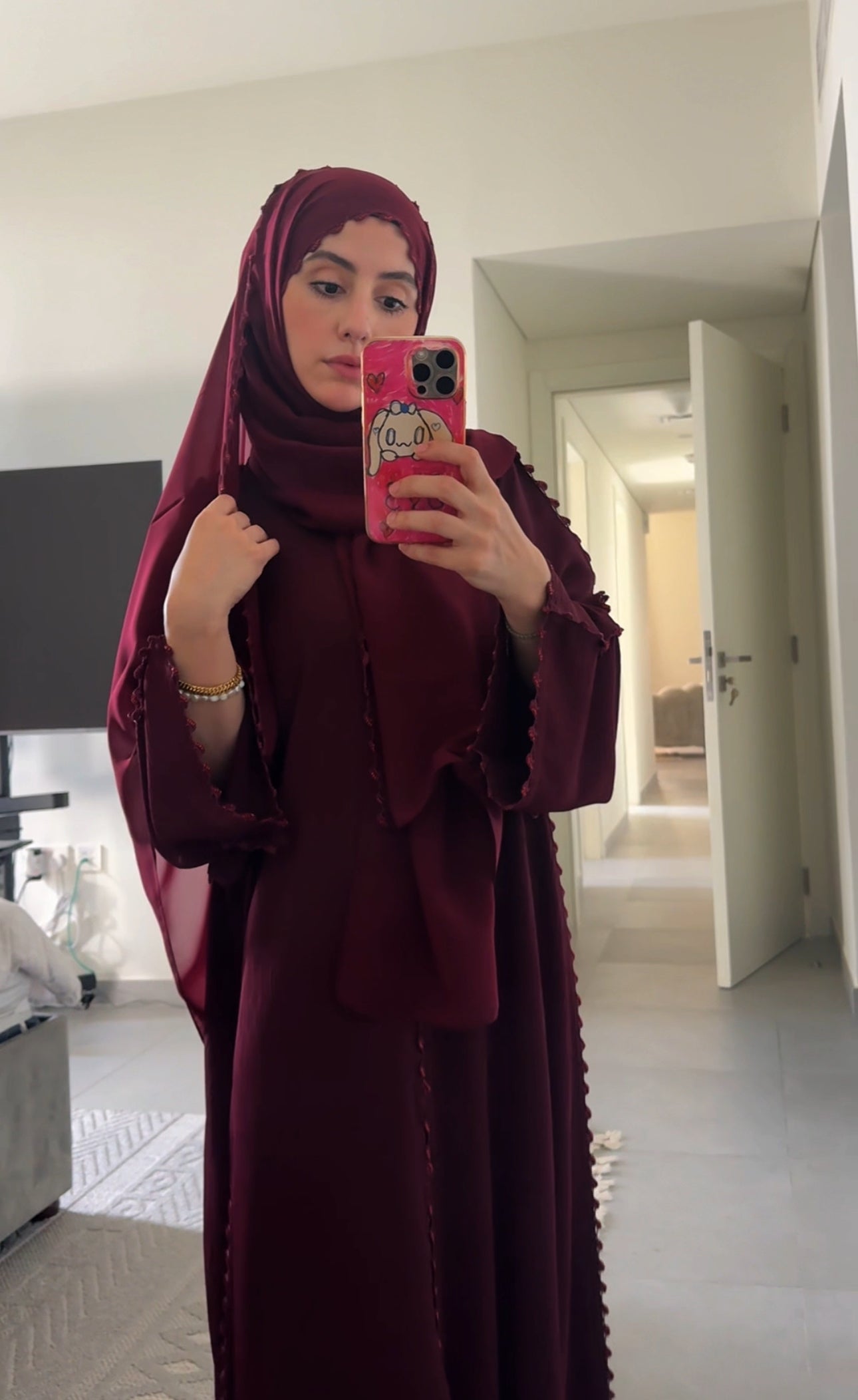 Maroon Zoom Abayah with Embrodiery detail