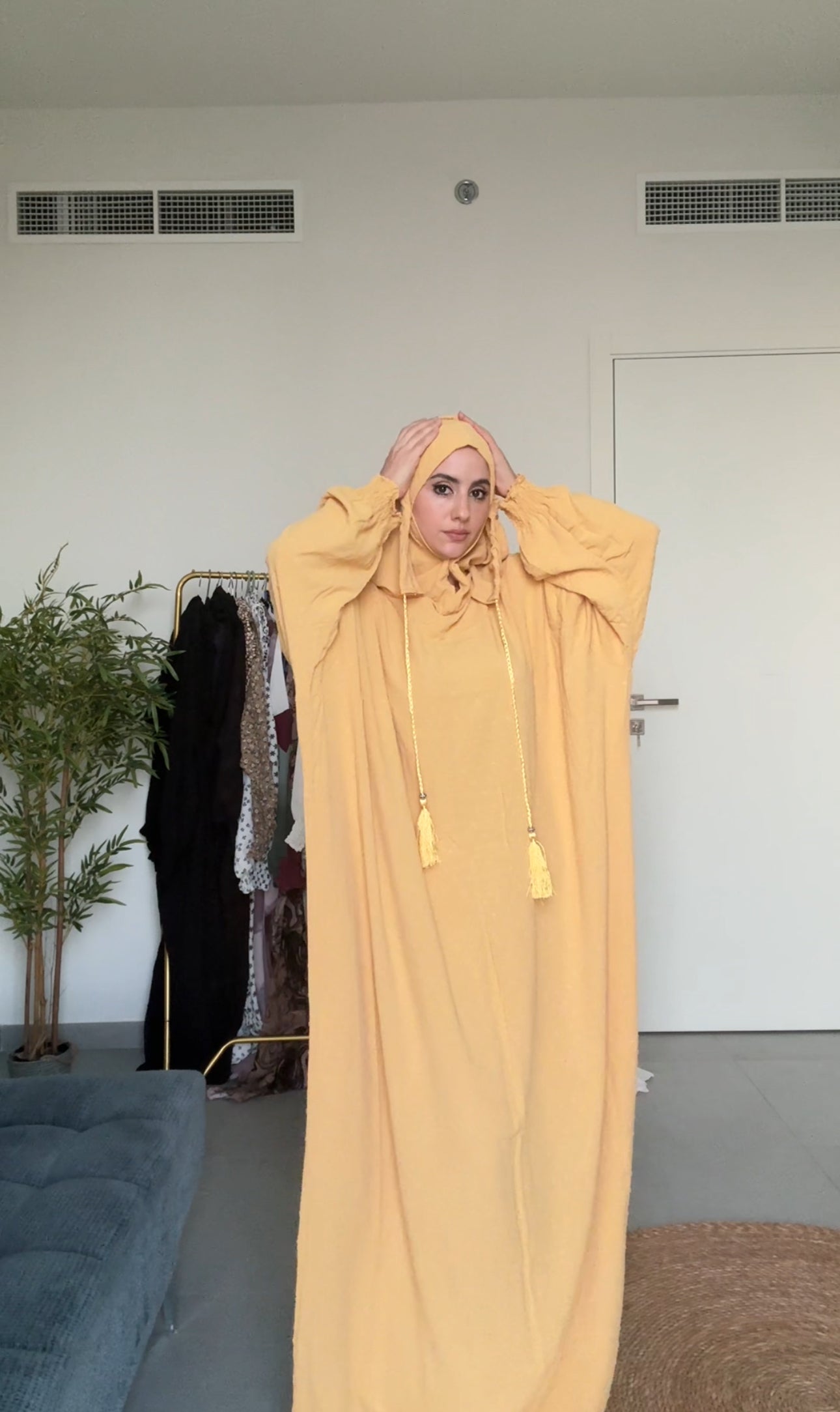 Light yellow burqa with yellow dots