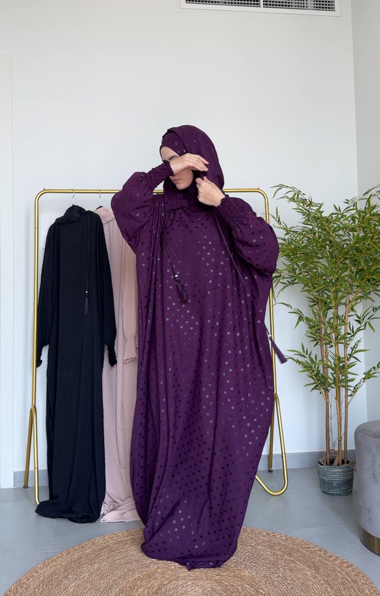 Purple with black dots burqa