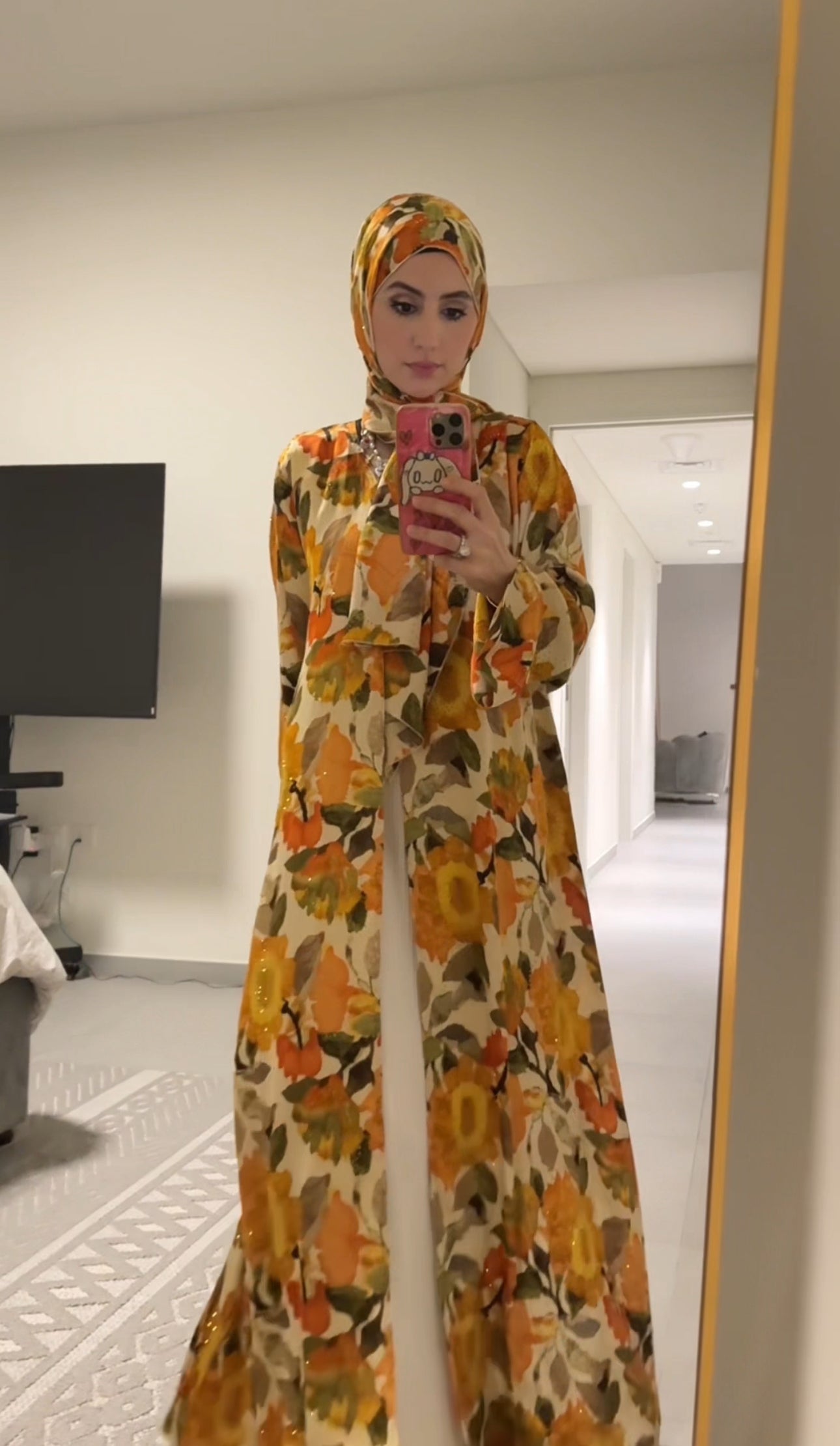 Orange 🍊 floral Abayah with matching scarf